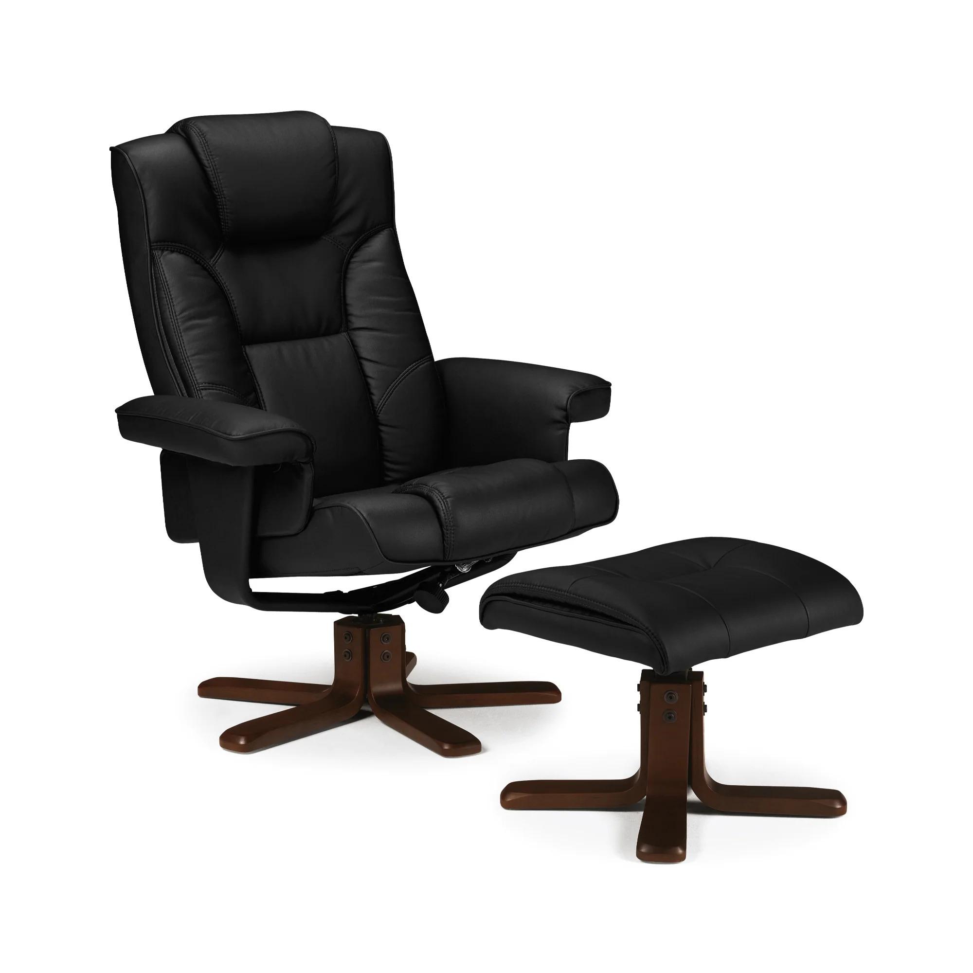 Malmo Black Faux Leather Recliner Chair - with Footstool