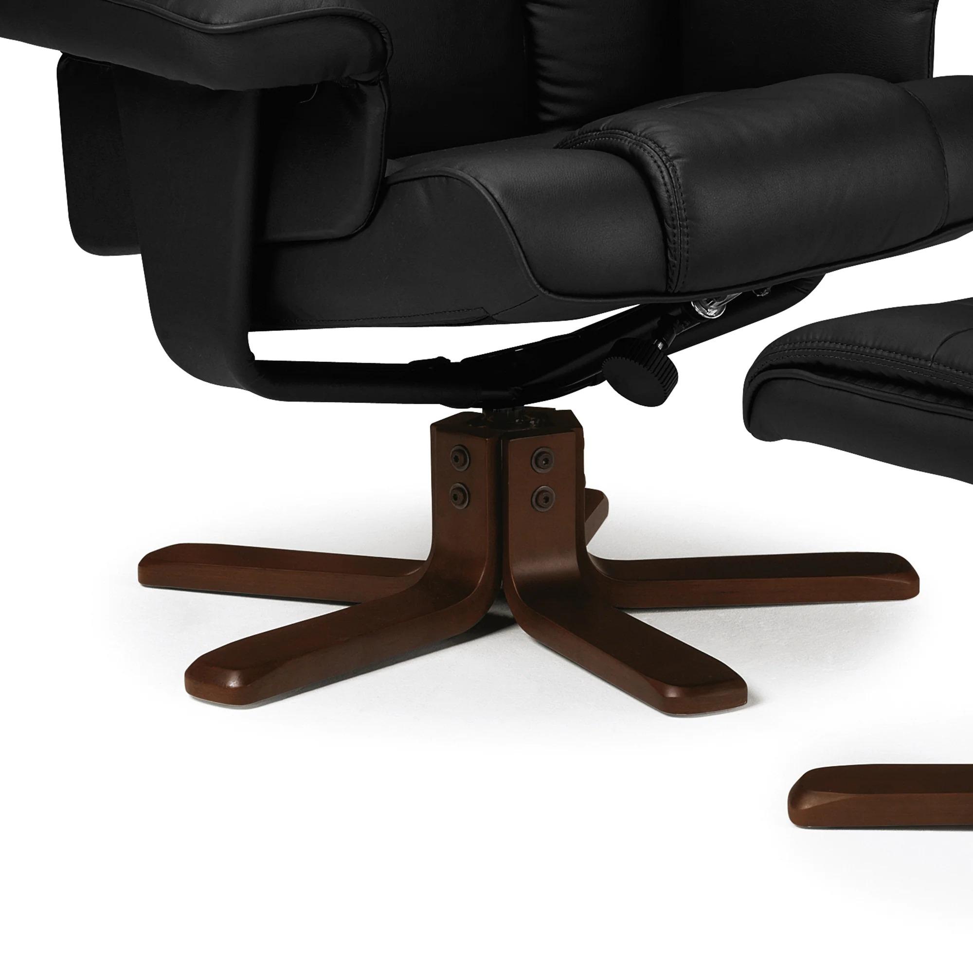 Malmo Black Faux Leather Recliner Chair - with Footstool