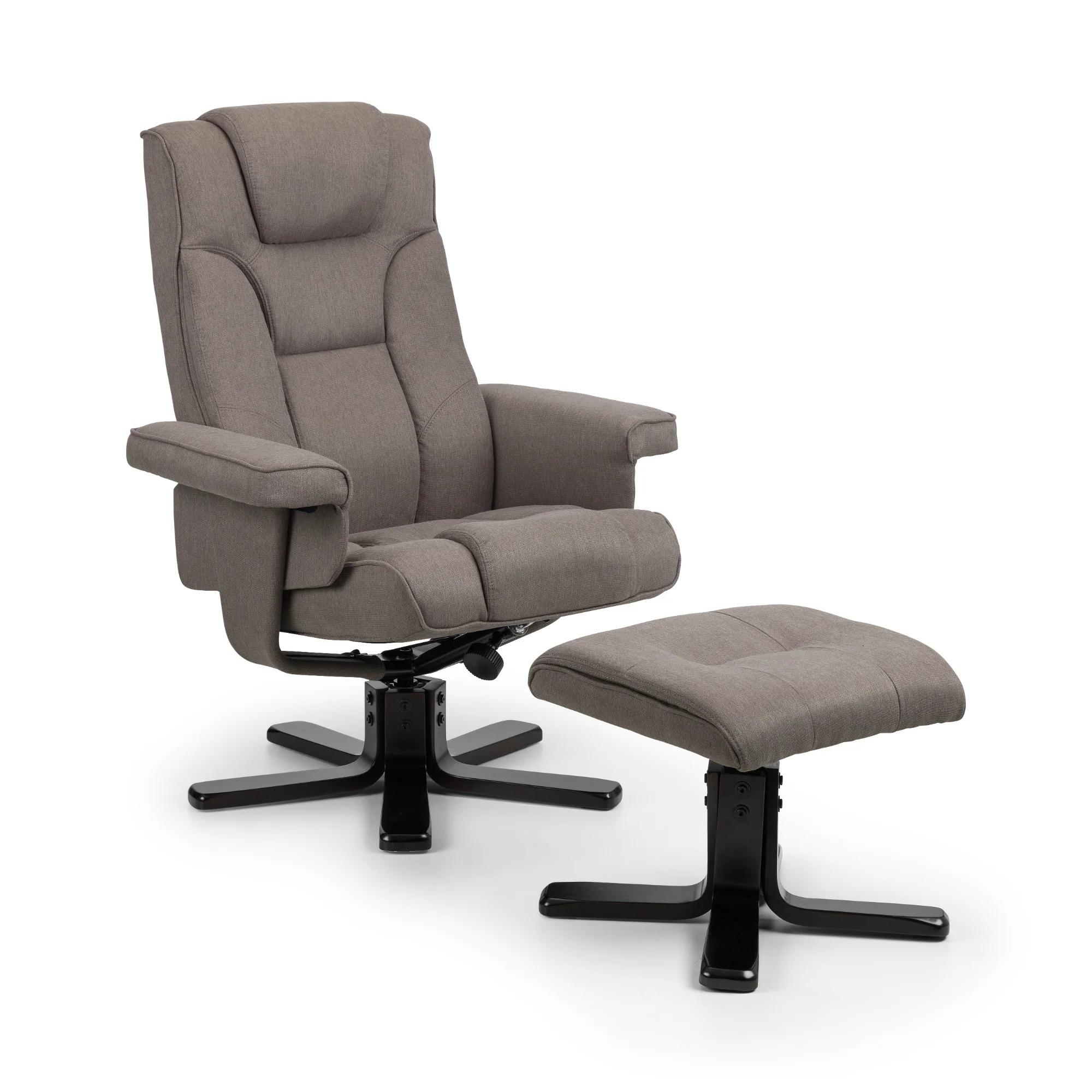 Malmo Grey Fabric Recliner Chair - Swivel - with Footstool