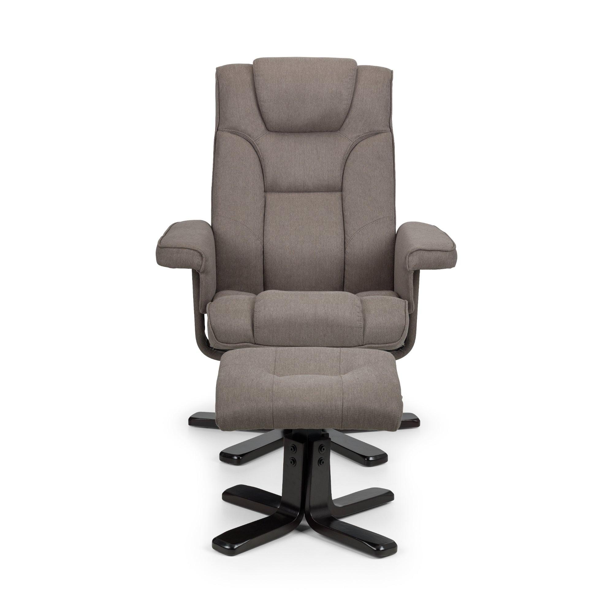 Malmo Grey Fabric Recliner Chair - Swivel - with Footstool
