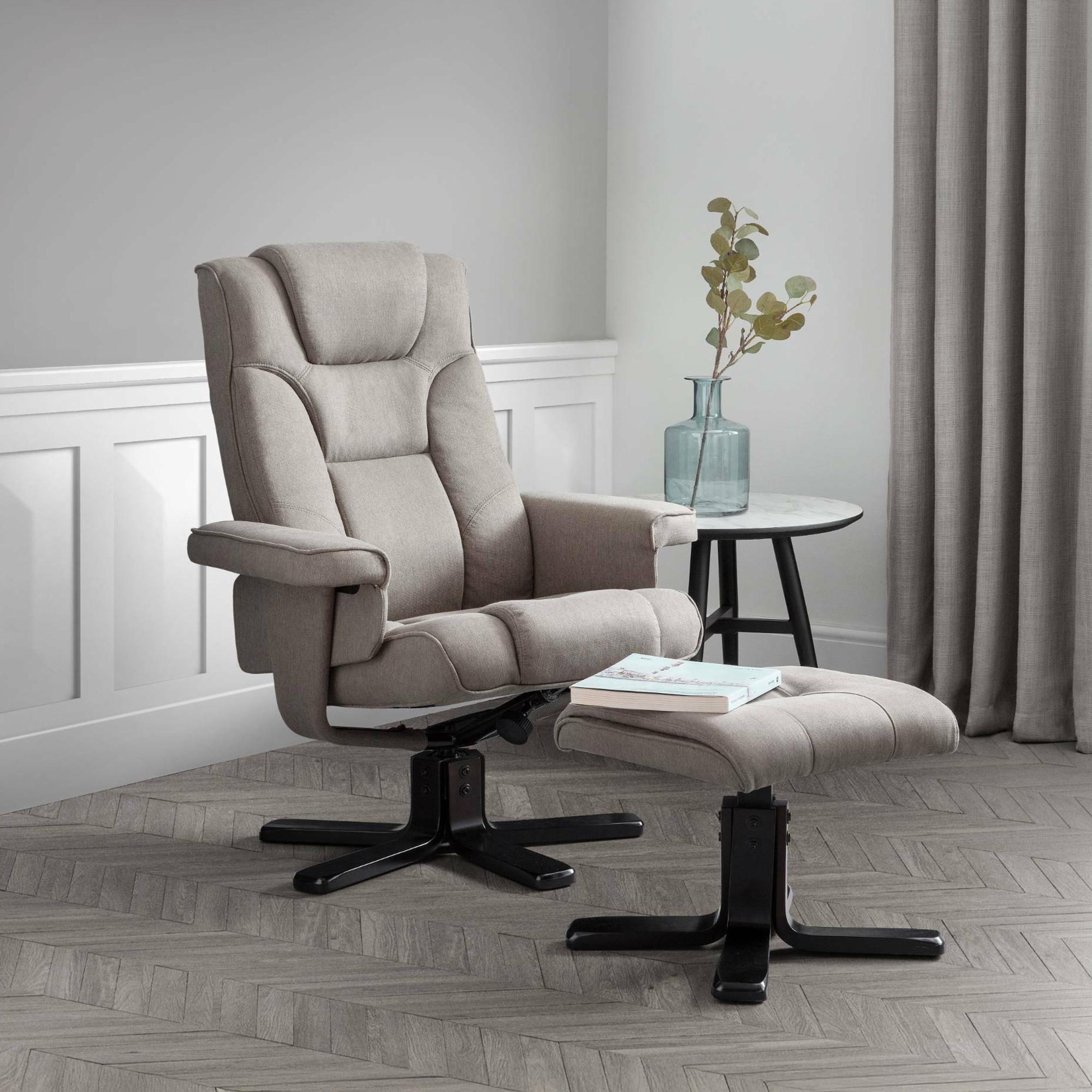 Malmo Grey Fabric Recliner Chair - Swivel - with Footstool