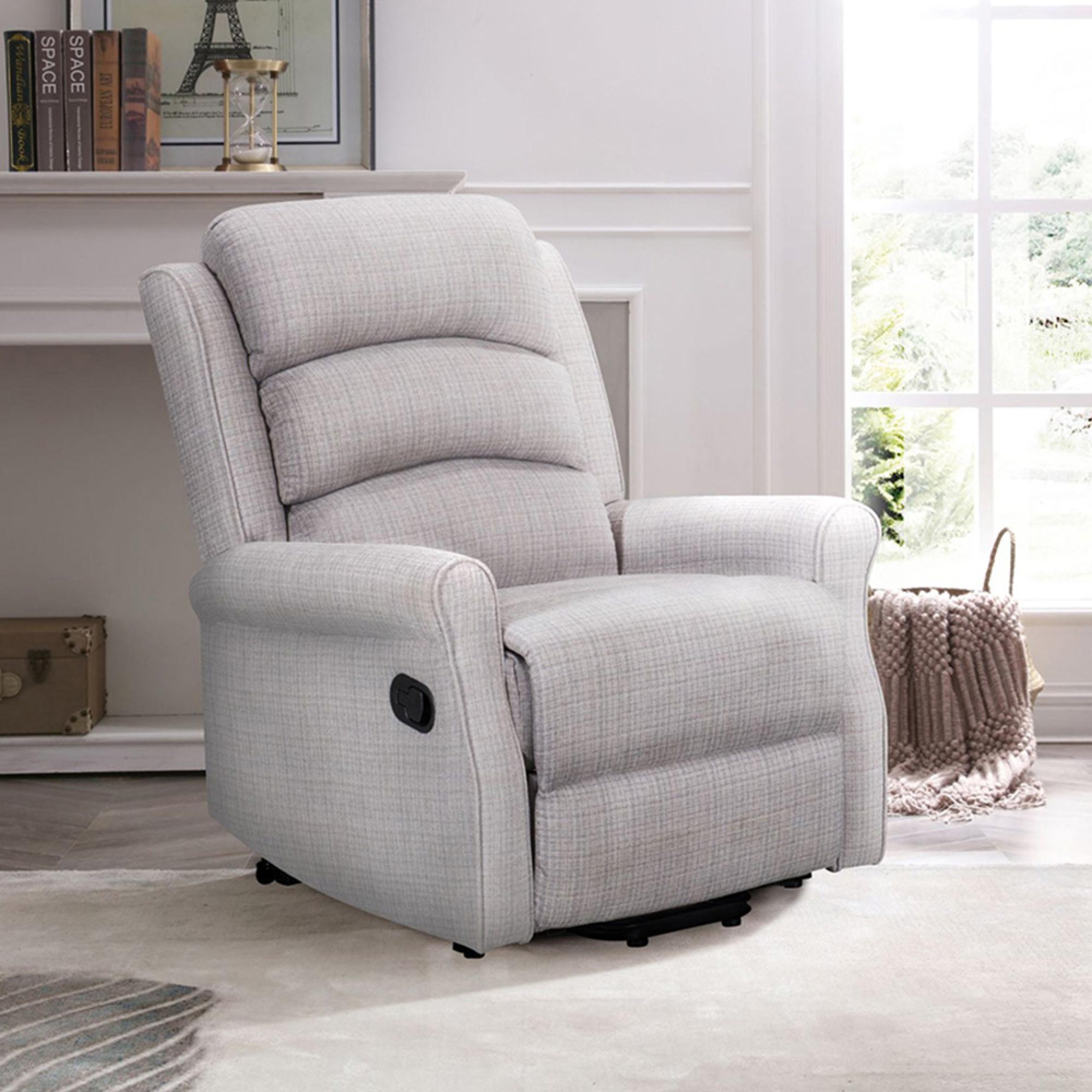 Baxter Manual Recliner Chair - Hebe Grey Textured Chenille