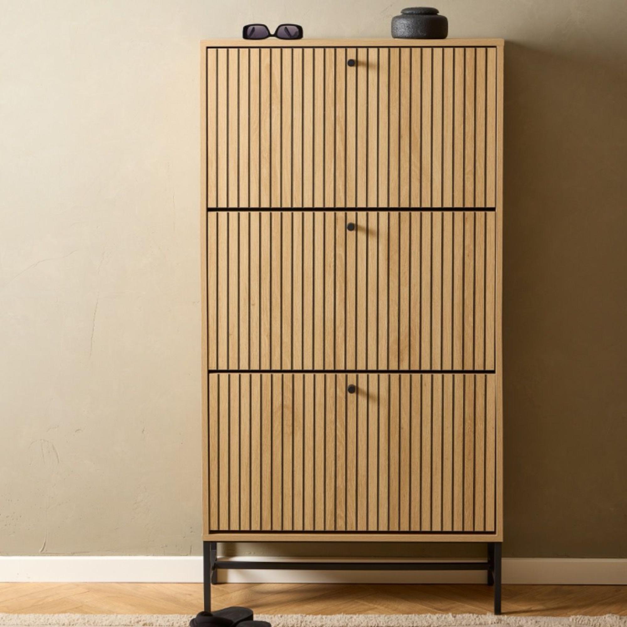 Albany Oak Ribbed 3 Dwawer Shoe Cabinet