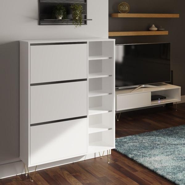 Montour White 3 Drawer Shoe Cabinet