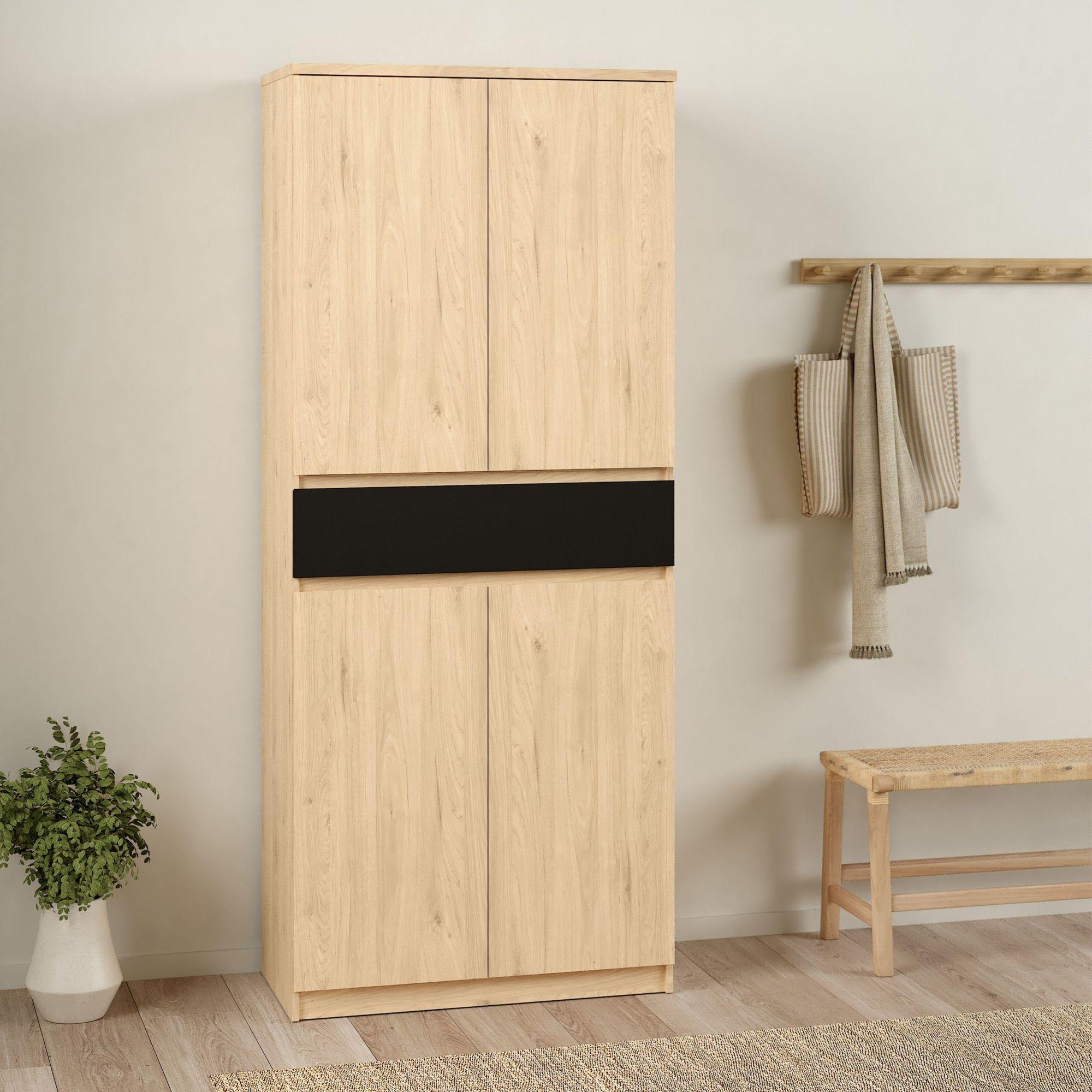 Naia Oak and Black Large Shoe Cupboard