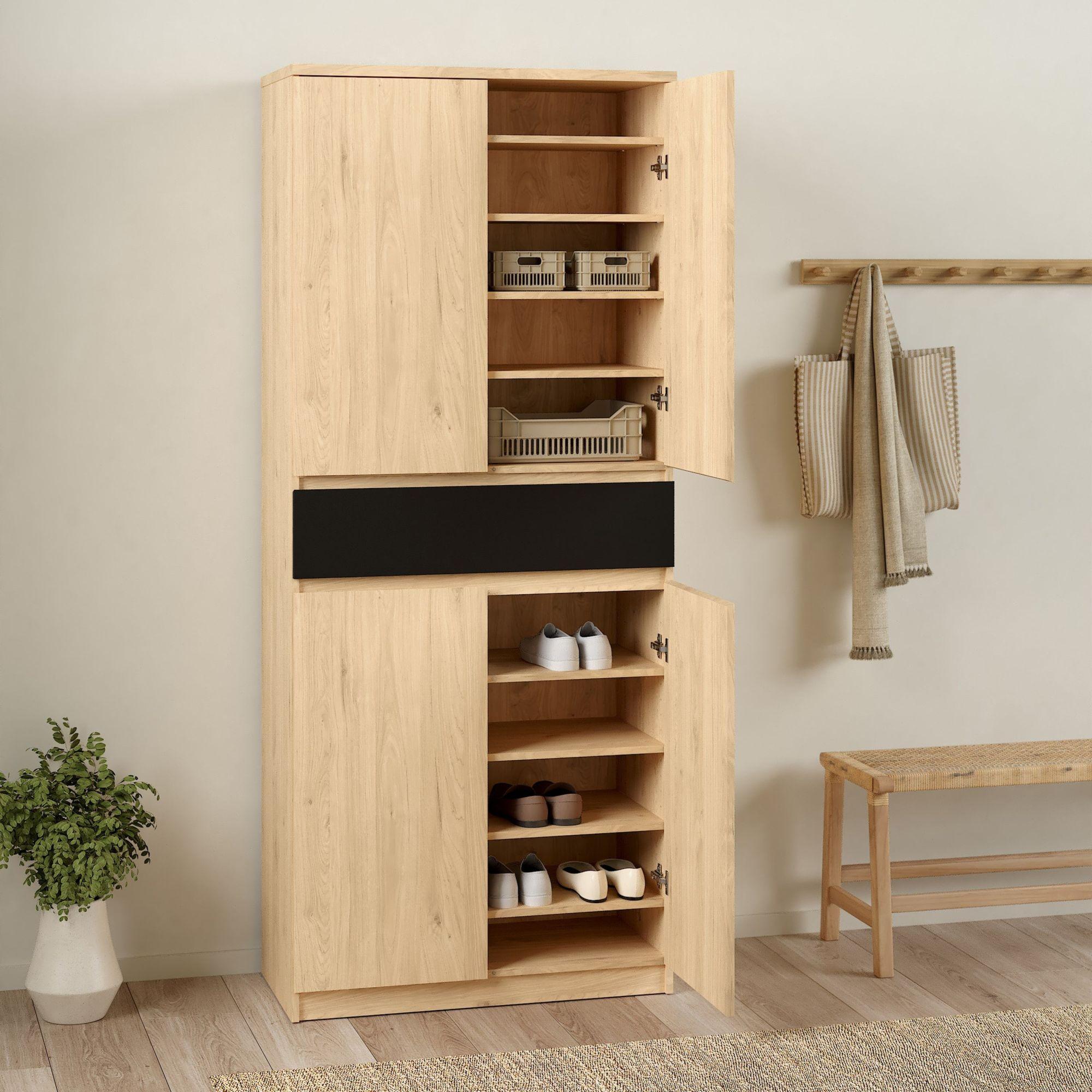 Naia Oak and Black Large Shoe Cupboard