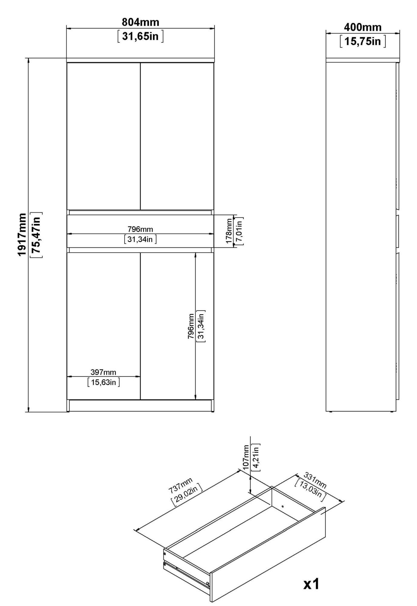 Naia Oak and Black Large Shoe Cupboard