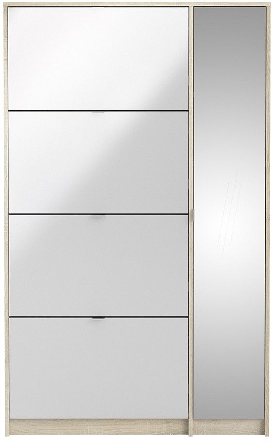 Oak Effect 1 Mirror Door and 4 Drawer Shoe Cabinet