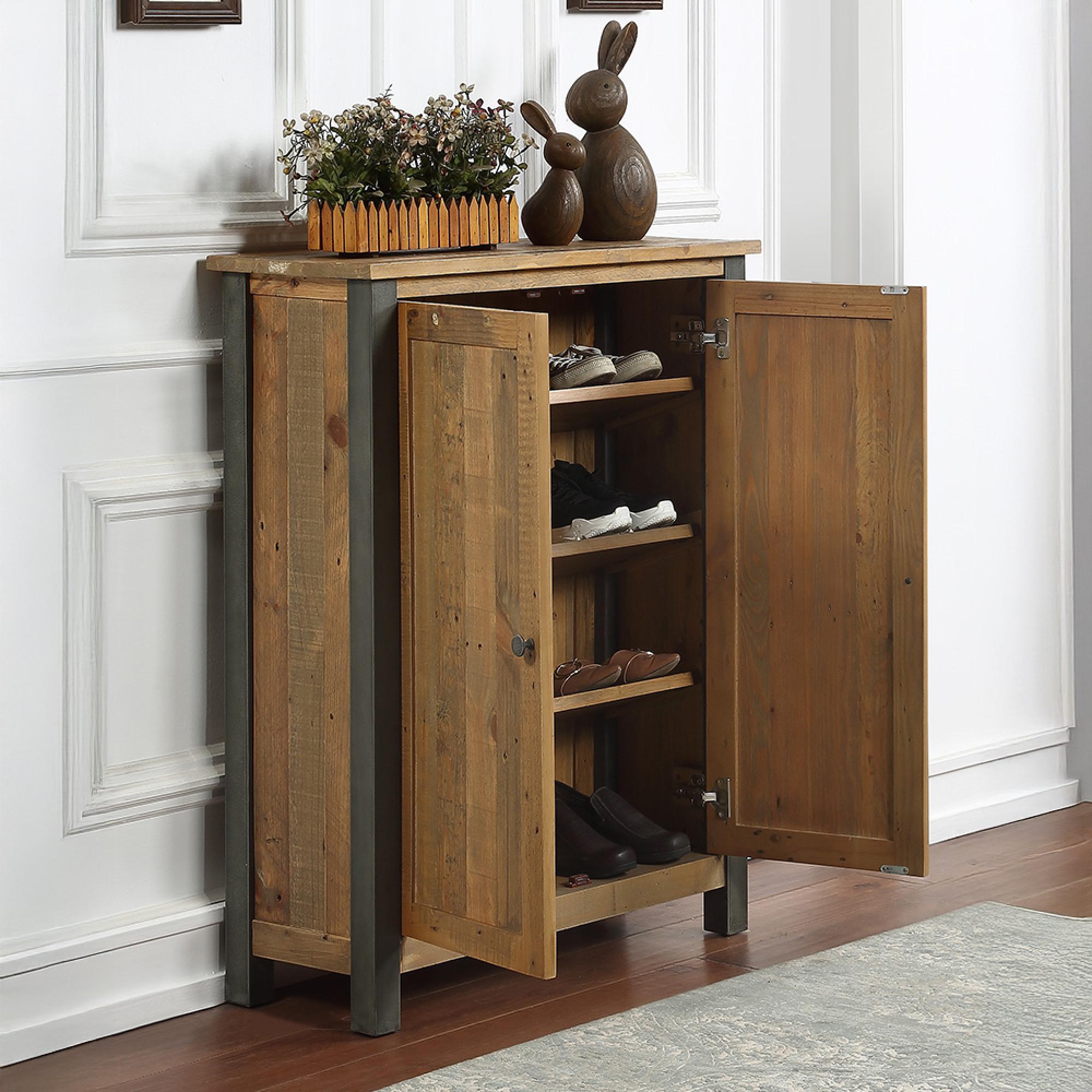 Urban Elegance Reclaimed Wood Shoe Storage Cupboard - Large