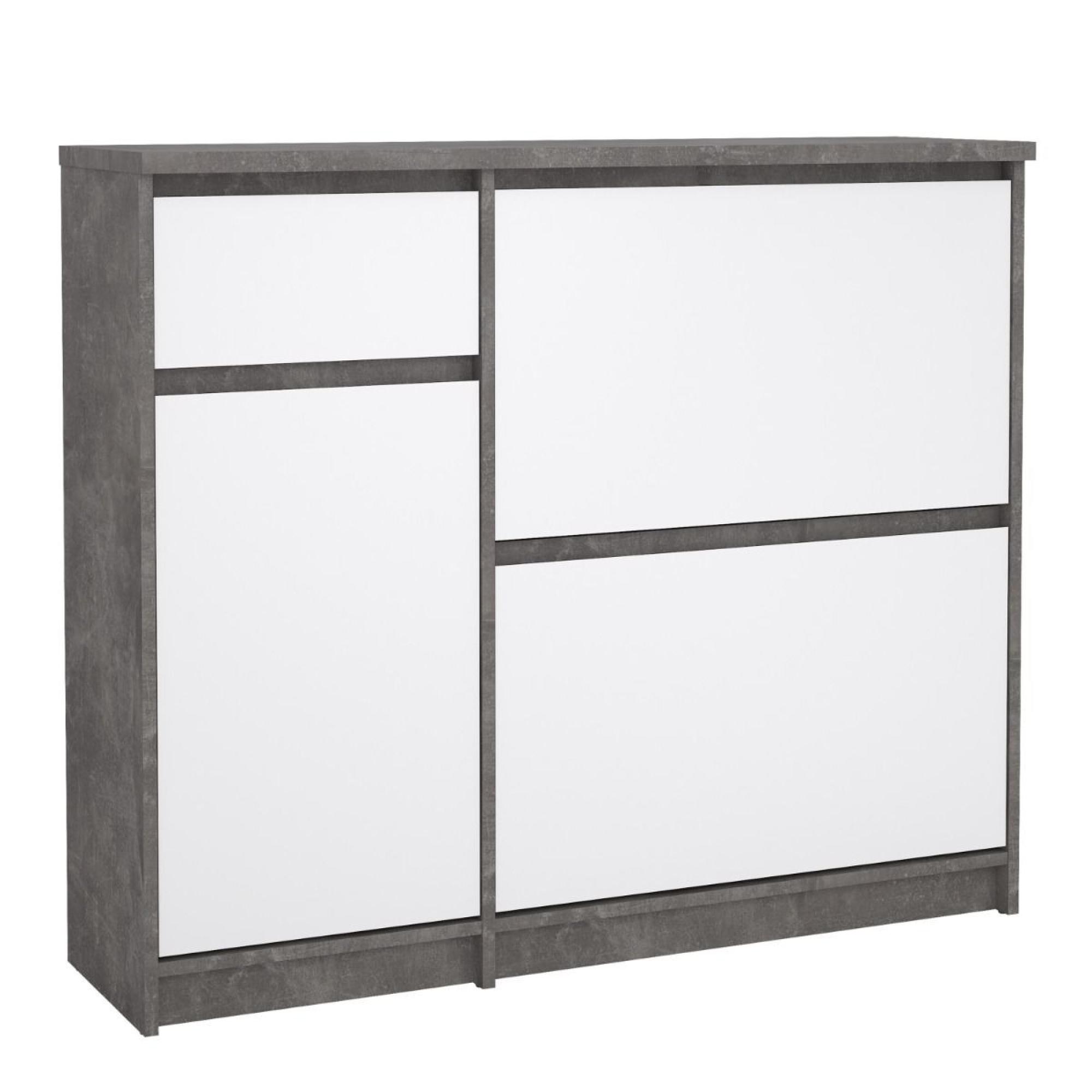 Naia Shoe Cabinet - 3 Door - 1 Drawer - Concrete and White Gloss