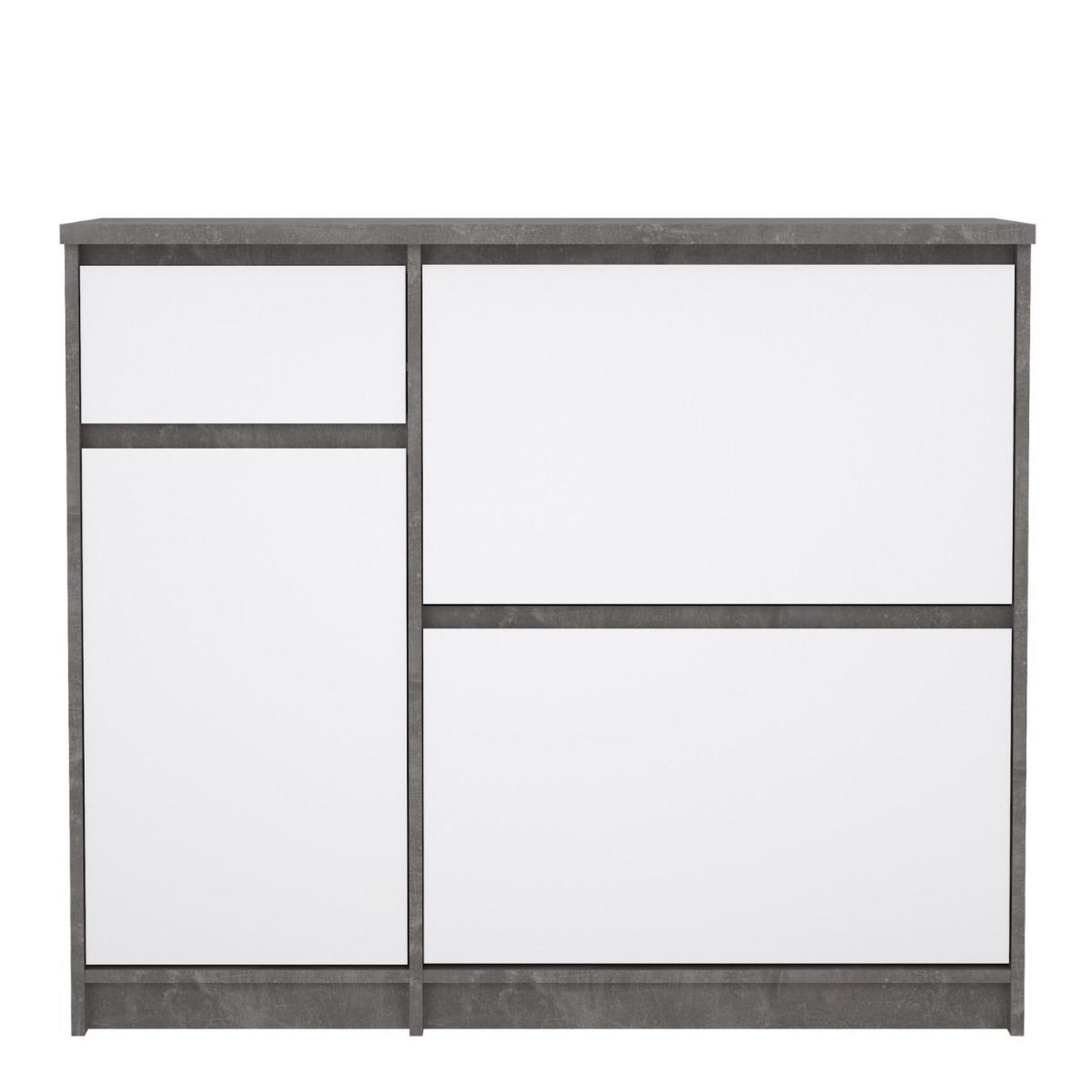 Naia Shoe Cabinet - 3 Door - 1 Drawer - Concrete and White Gloss