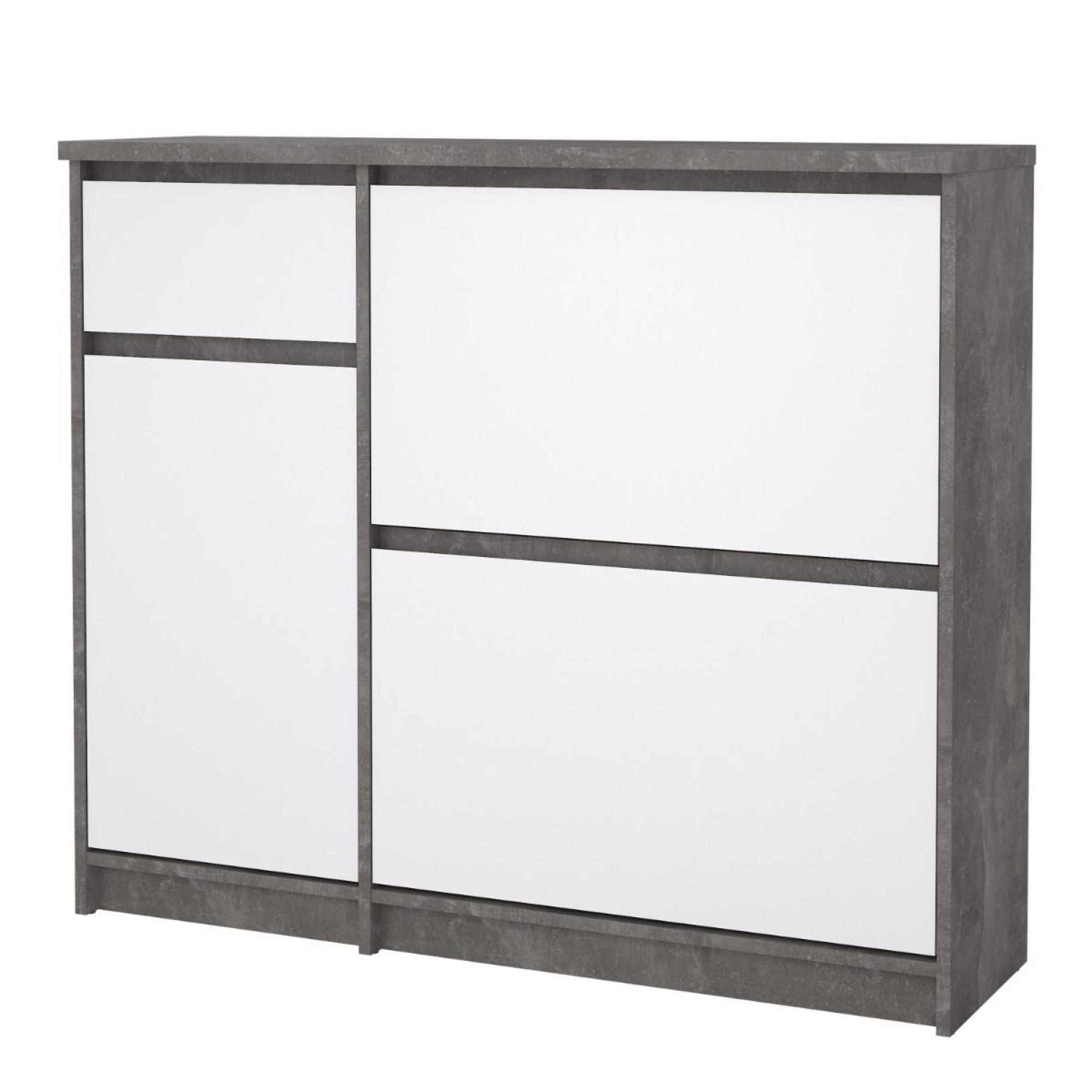 Naia Shoe Cabinet - 3 Door - 1 Drawer - Concrete and White Gloss