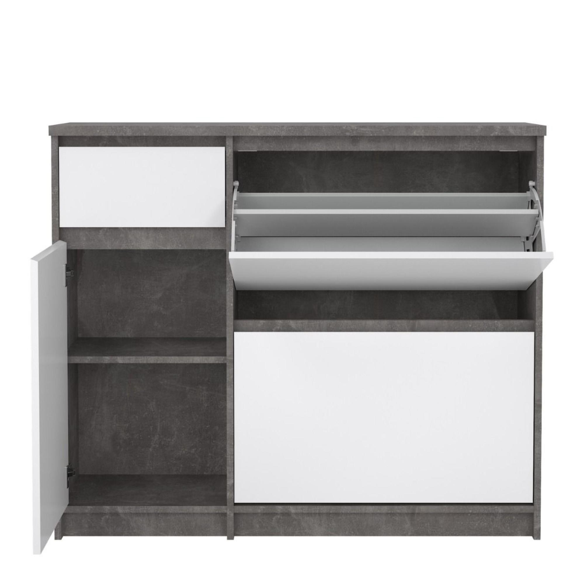 Naia Shoe Cabinet - 3 Door - 1 Drawer - Concrete and White Gloss