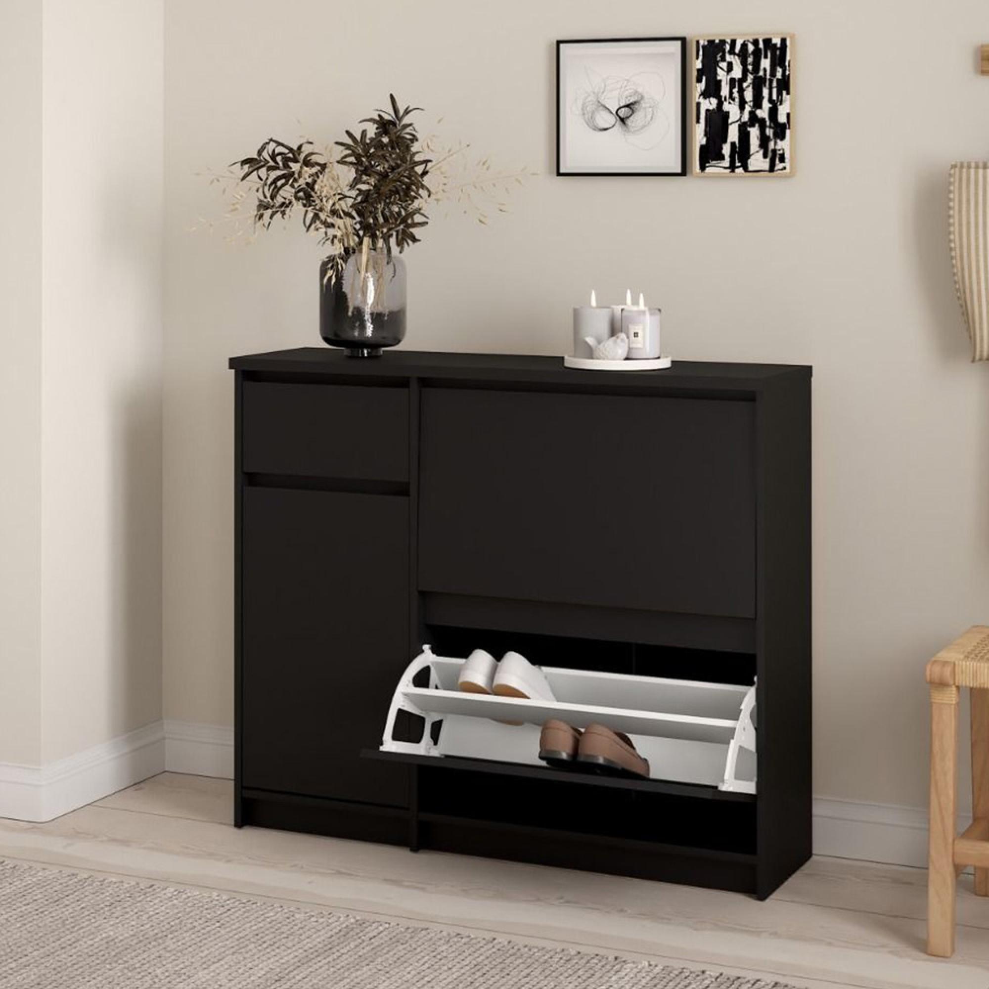 Naia Shoe Cabinet - 3 Door - 1 Drawer - Matt Black