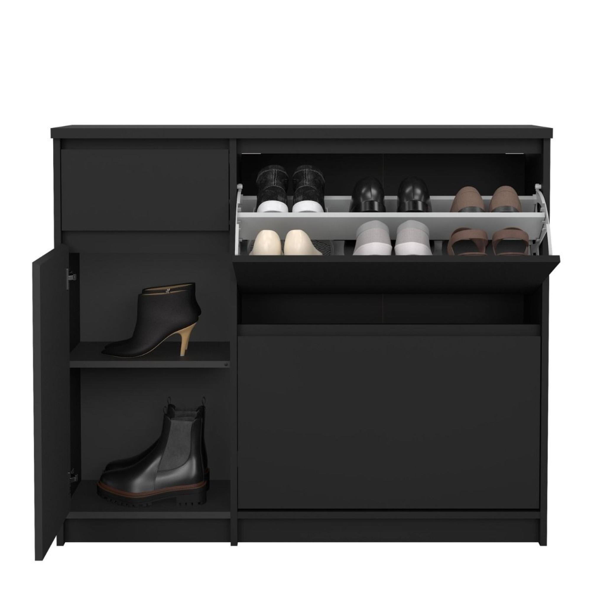 Naia Shoe Cabinet - 3 Door - 1 Drawer - Matt Black