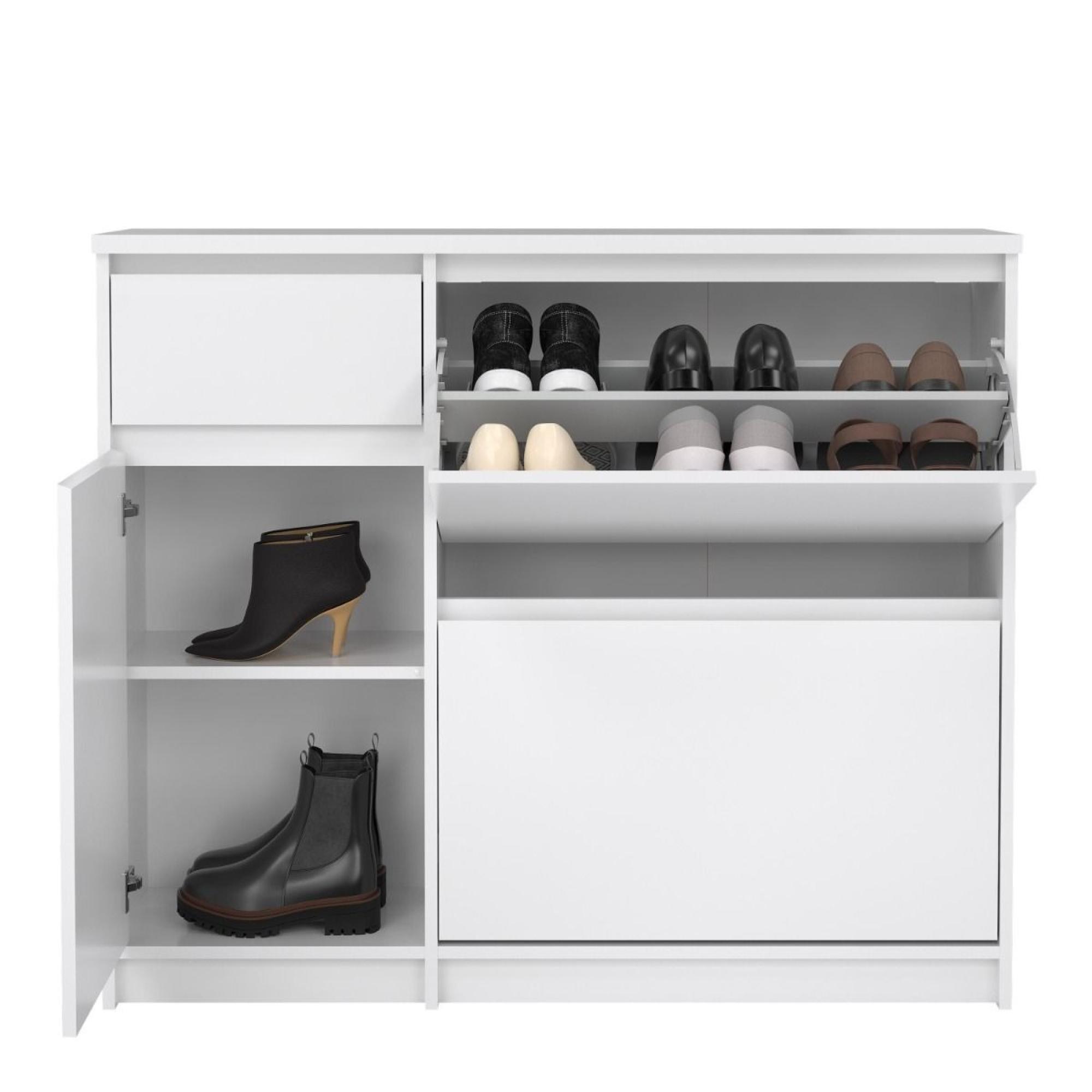 Naia Shoe Cabinet - 3 Door - 1 Drawer - White Gloss