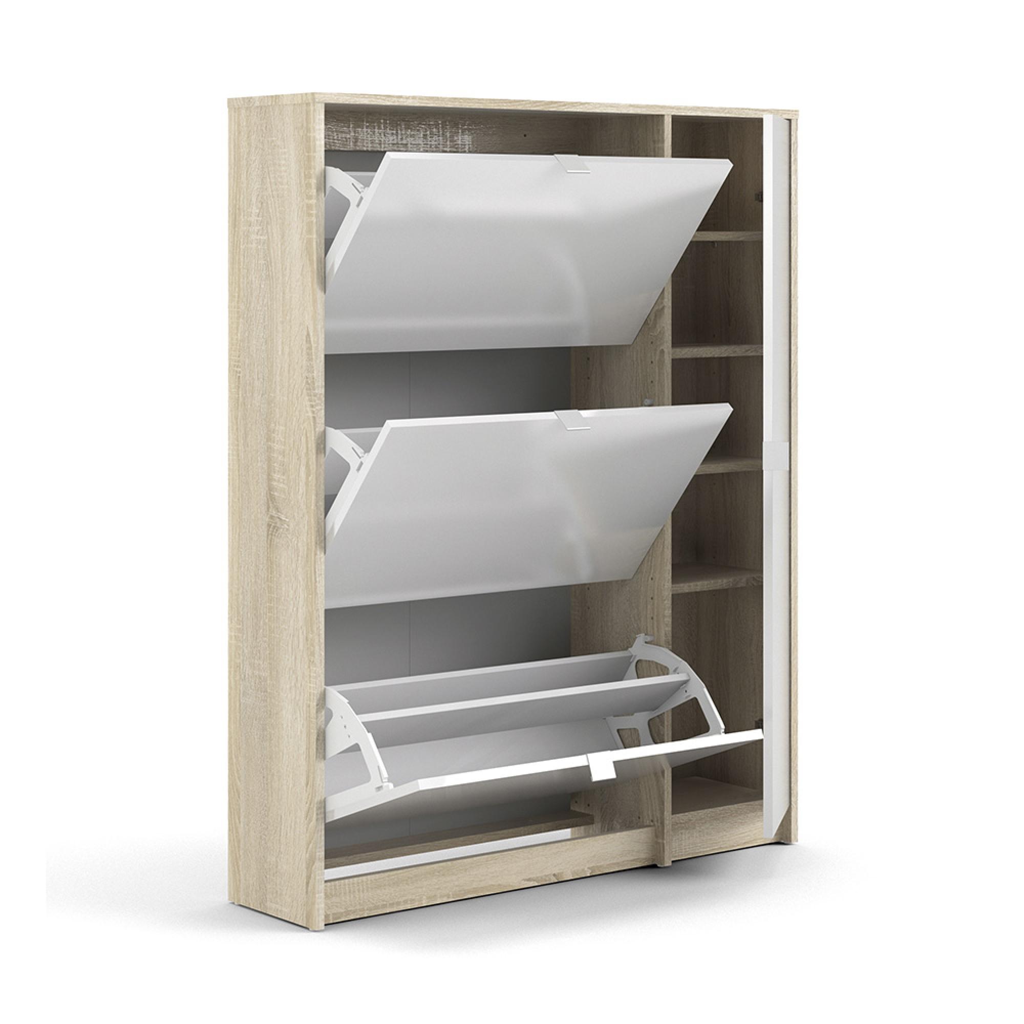 Shoe Cabinet - 1 Door - 3 Drawer - Oak