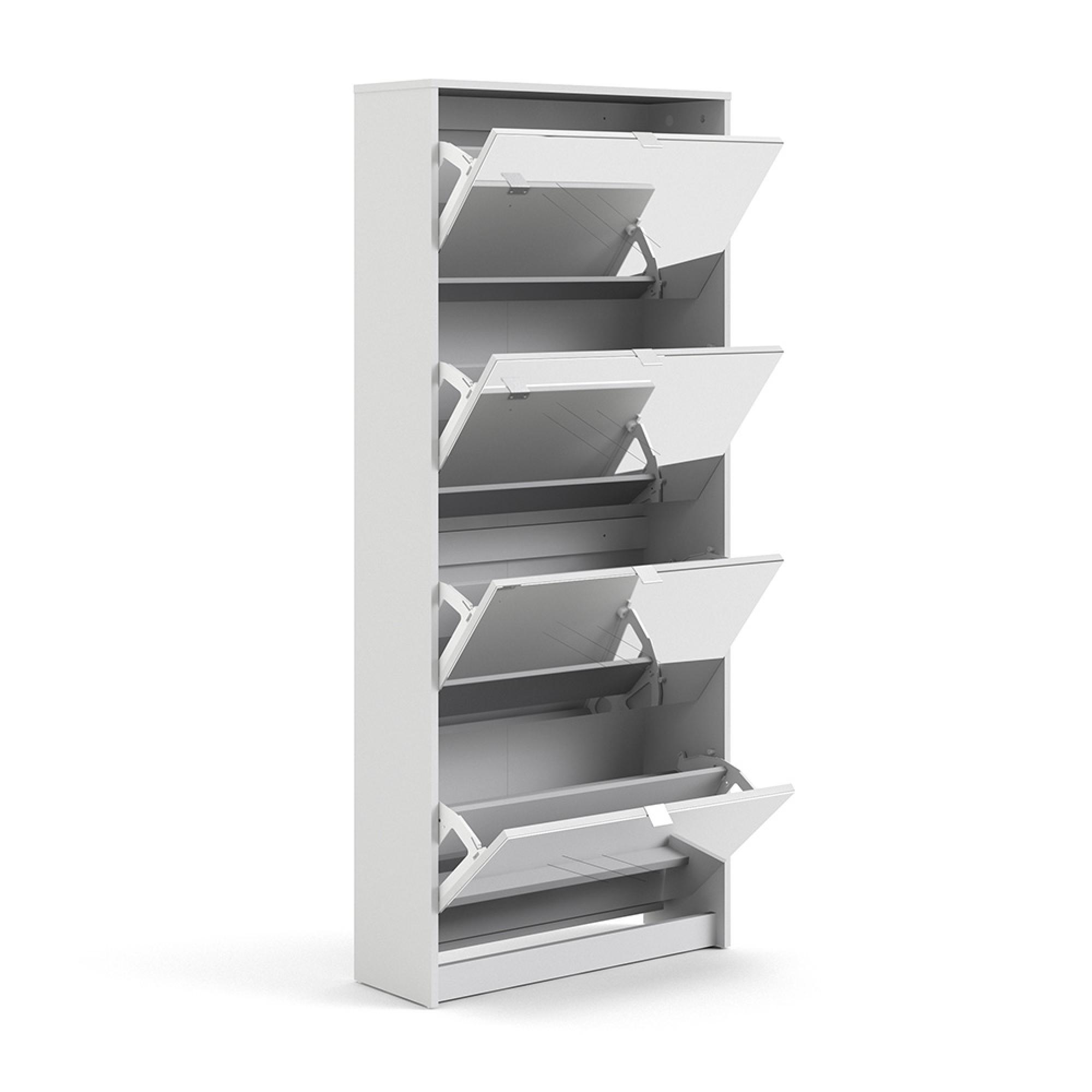 Shoe Cabinet - 4 Mirrored Door - White