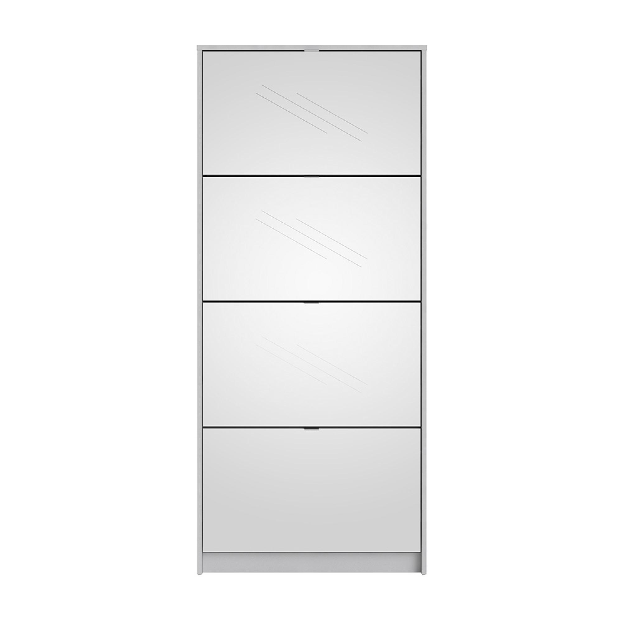 Shoe Cabinet - 4 Mirrored Door - White