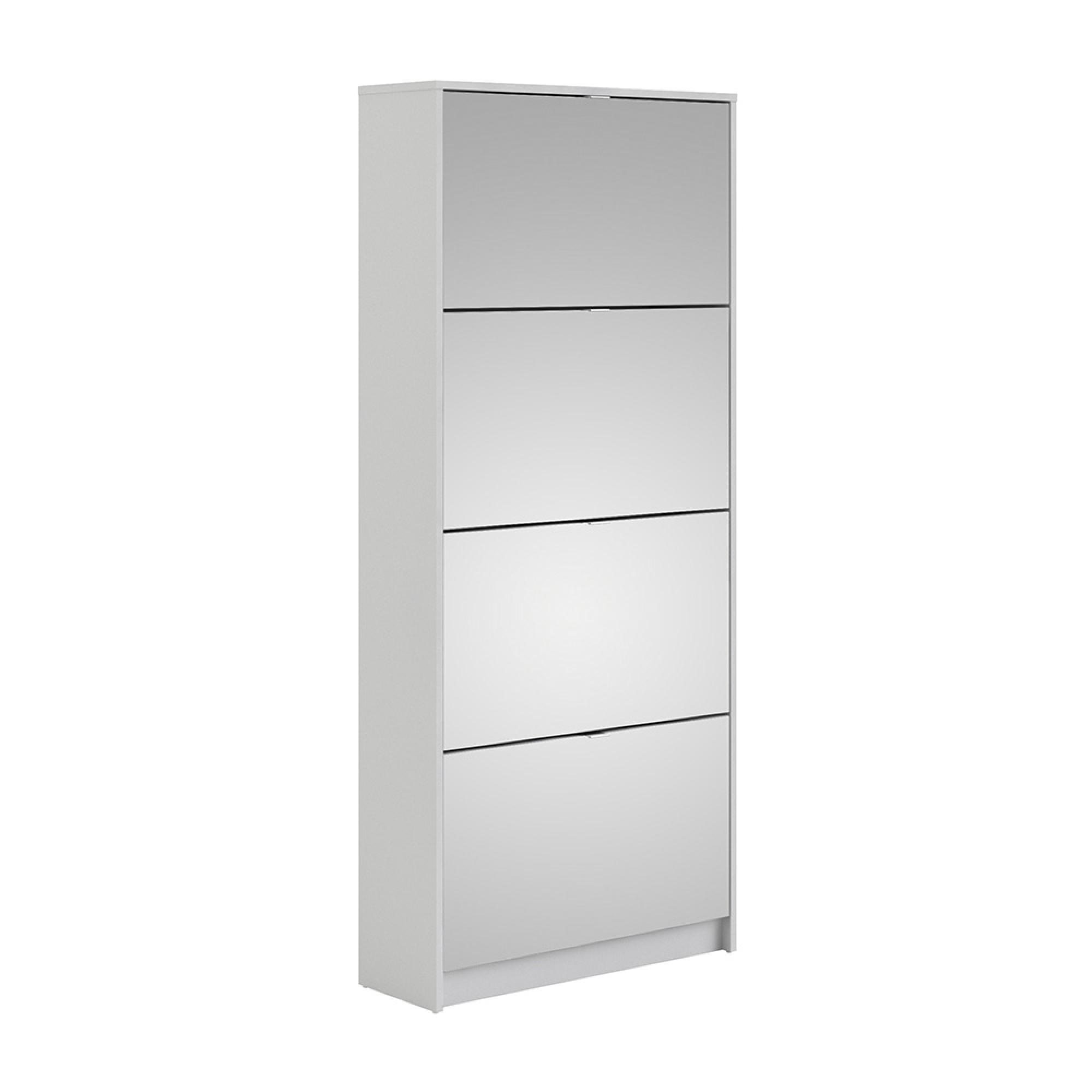 Shoe Cabinet - 4 Mirrored Door - White