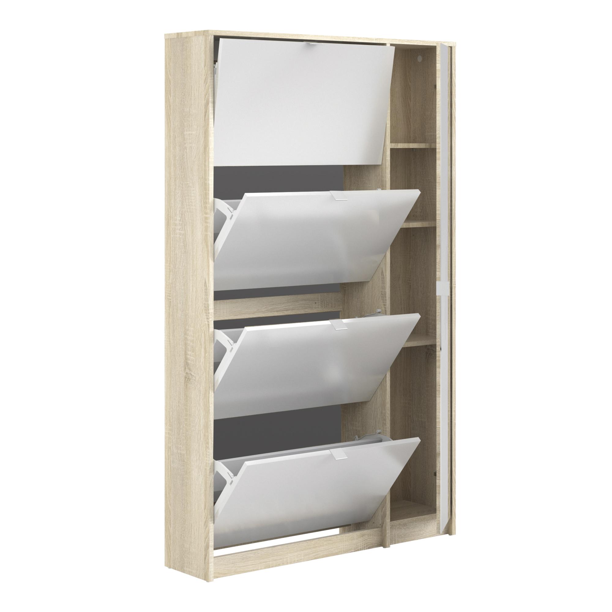 Shoe Cabinet - 5 Mirrored Door - Oak