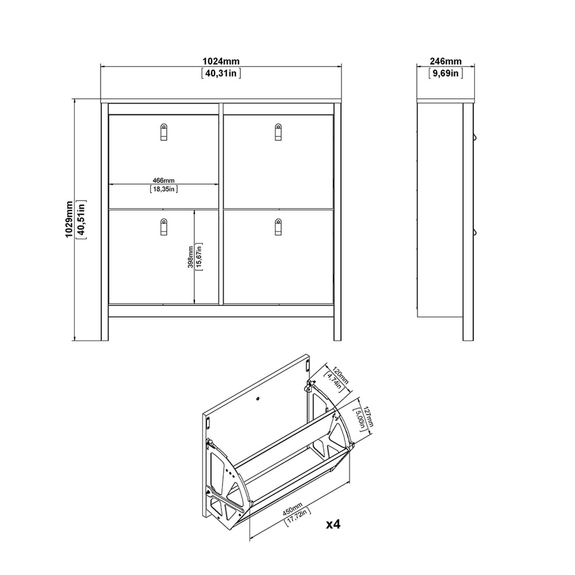 Barcelona Shoe Cabinet - 4 Drawer - White