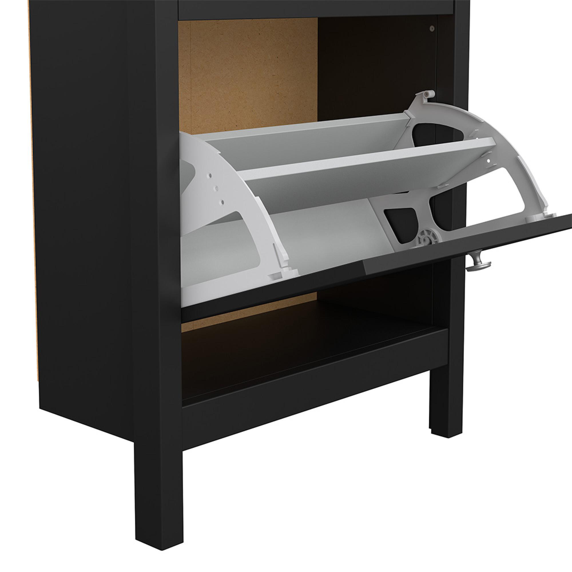 Madrid Shoe Cabinet - 2 Drawer - Door - Black