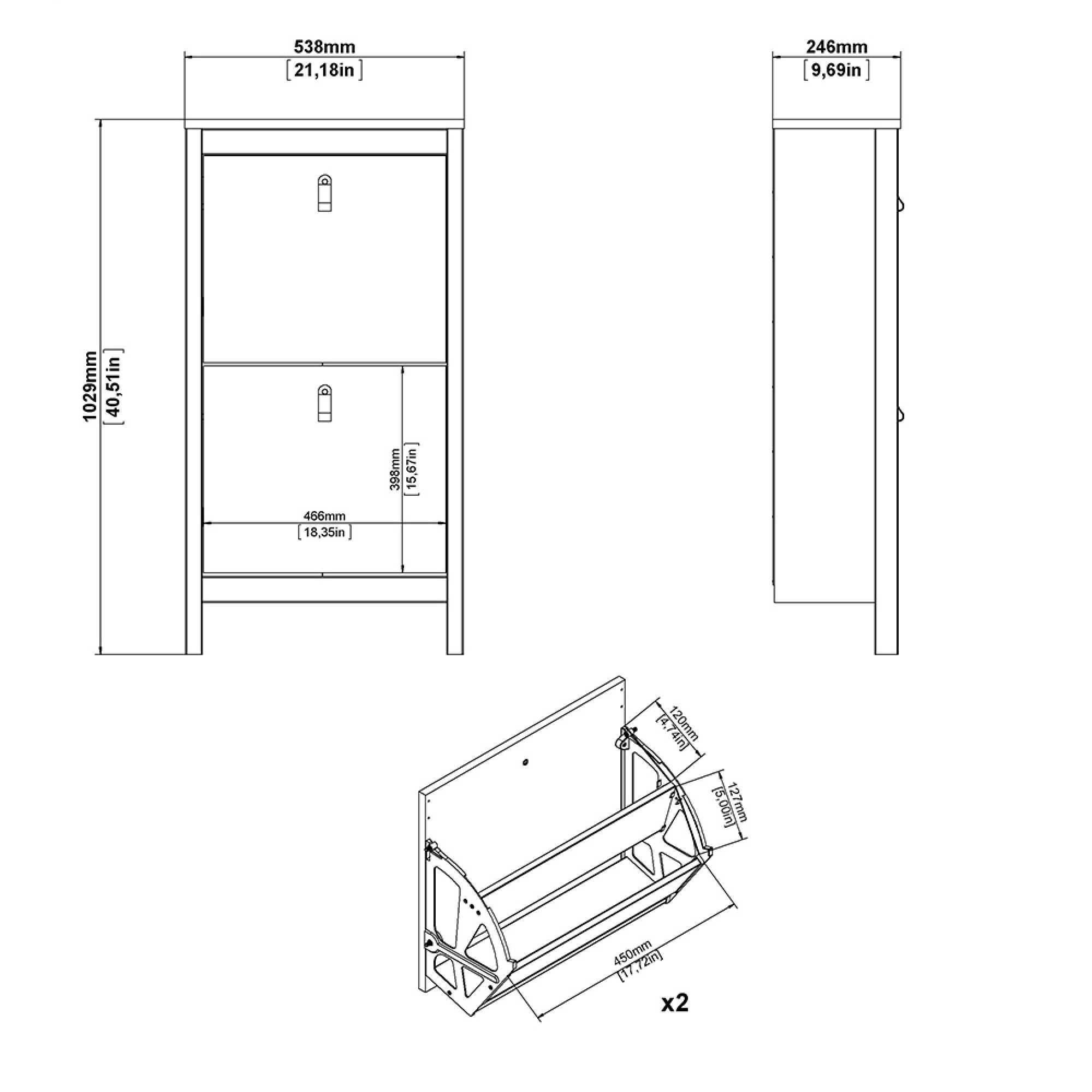 Madrid Shoe Cabinet - 2 Drawer - Door - White