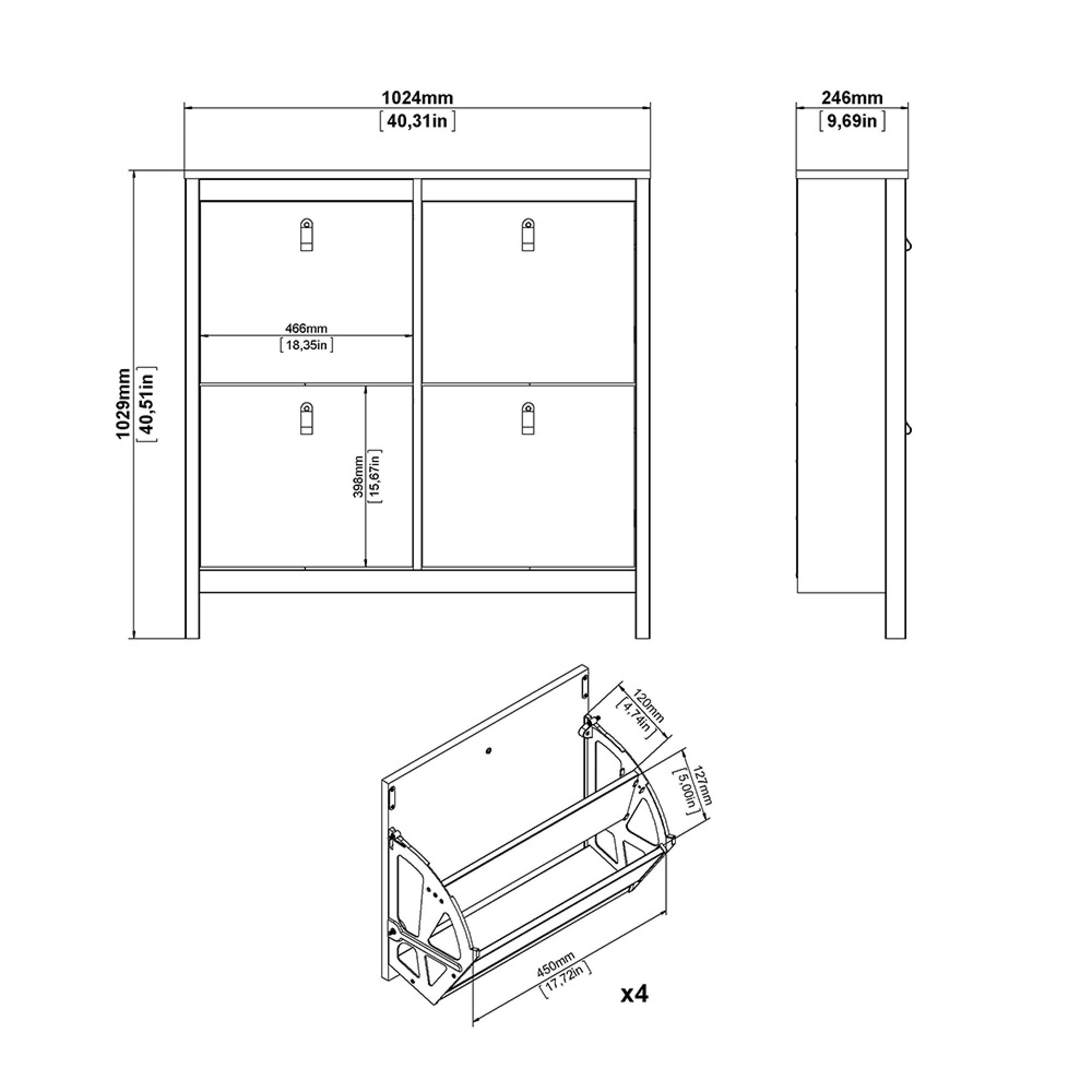 Madrid Shoe Cabinet - 4 Drawer - White