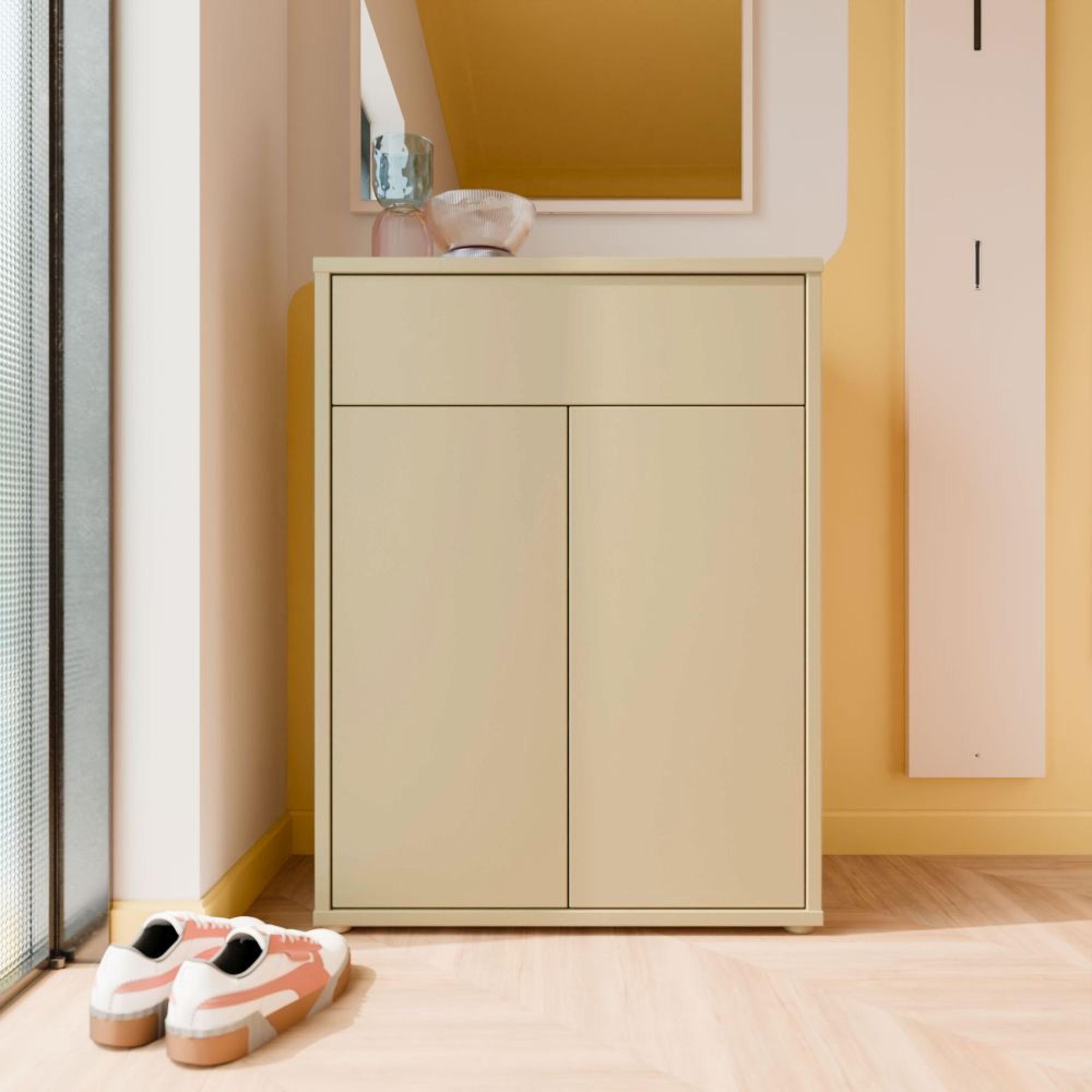 Alice Springs Shoe Cabinet - 2 Door - 1 Drawer - Compact - Butter Yellow