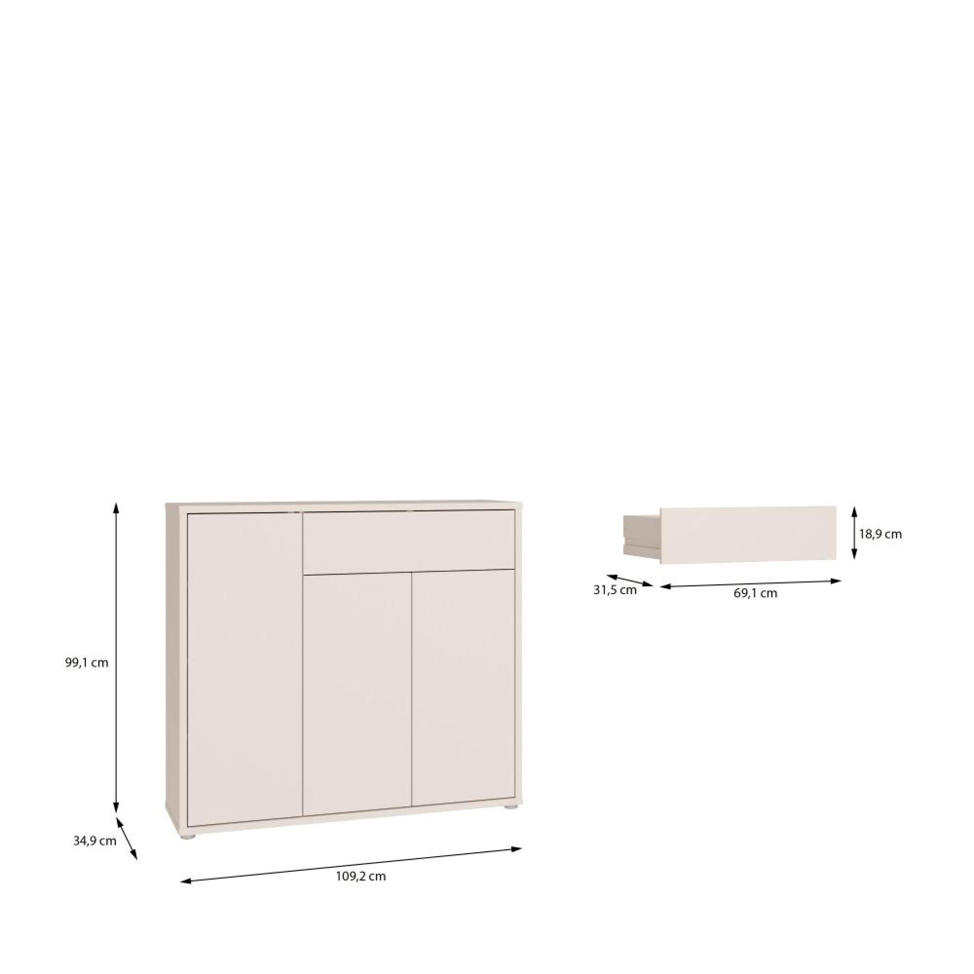 Alice Springs Shoe Cabinet - 3 Door - 1 Drawer - Sand
