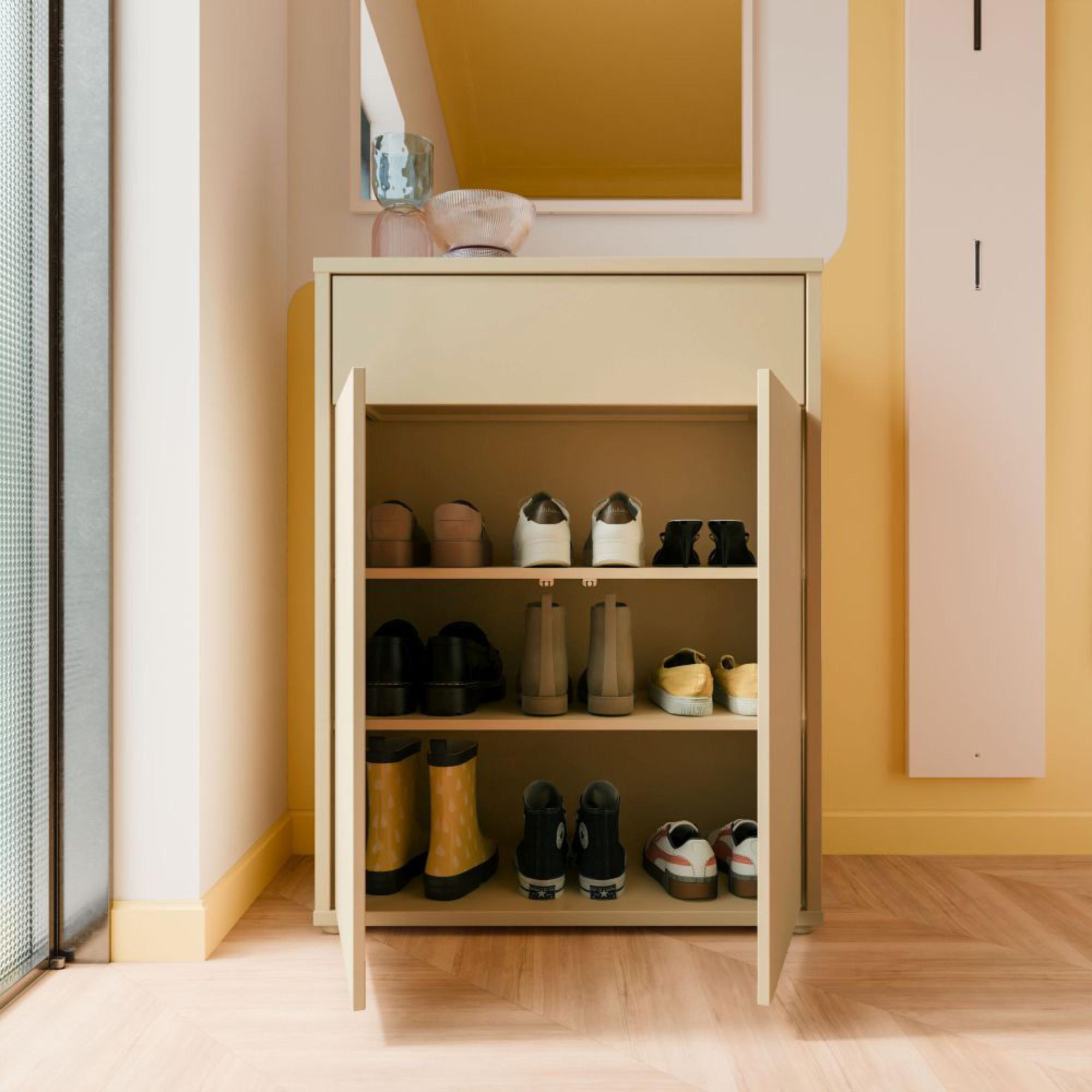 Alice Springs Shoe Cabinet - 2 Door - 1 Drawer - Compact - Butter Yellow