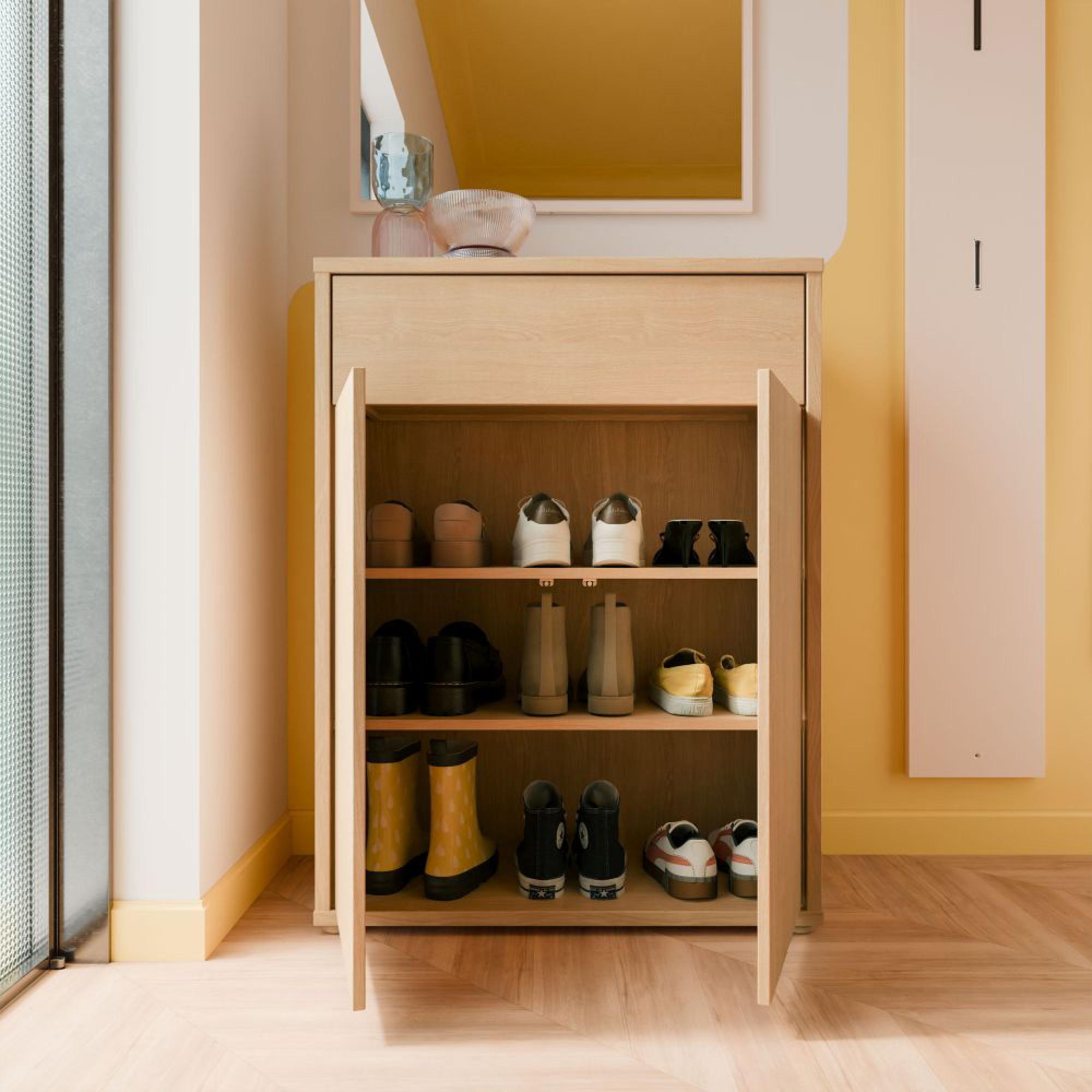 Alice Springs Shoe Cabinet - 2 Door - 1 Drawer - Compact - Elegancia Oak