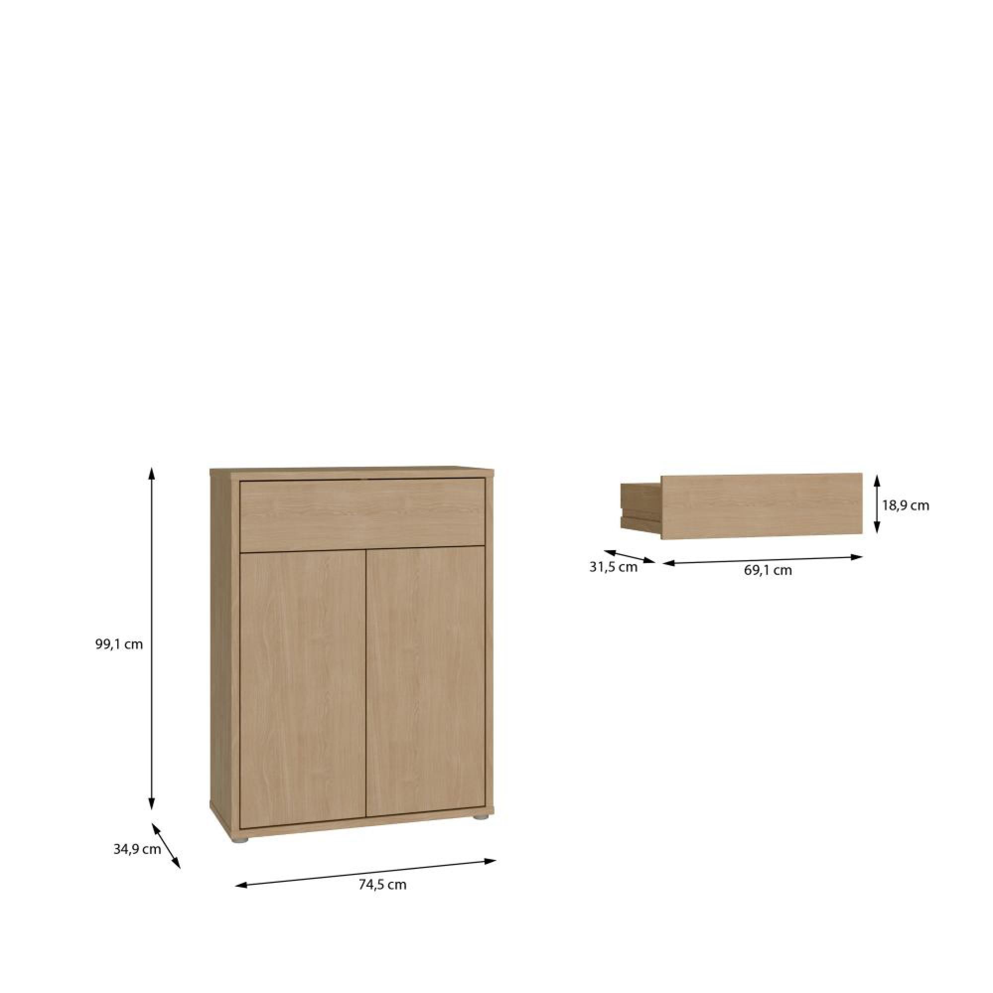 Alice Springs Shoe Cabinet - 2 Door - 1 Drawer - Compact - Elegancia Oak