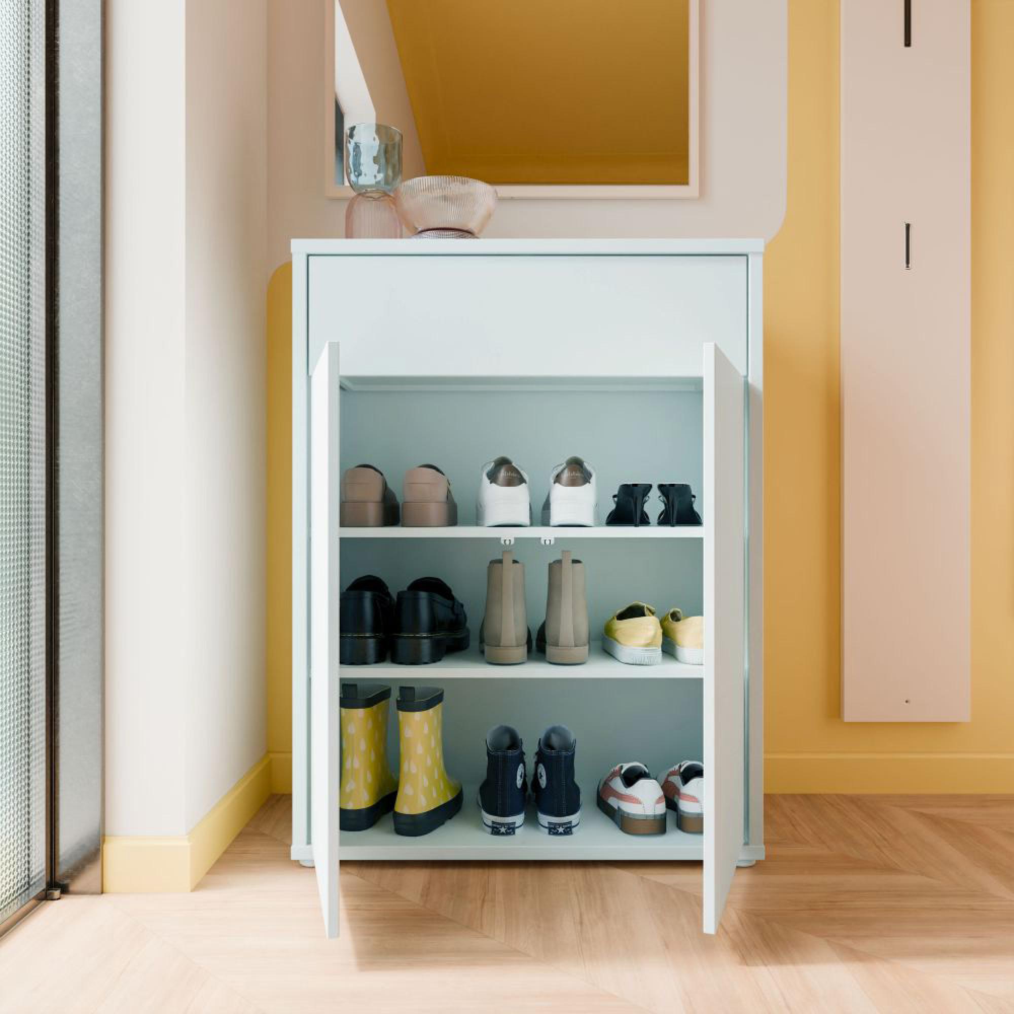 Alice Springs Shoe Cabinet - 2 Door - 1 Drawer - Compact - Light Grey