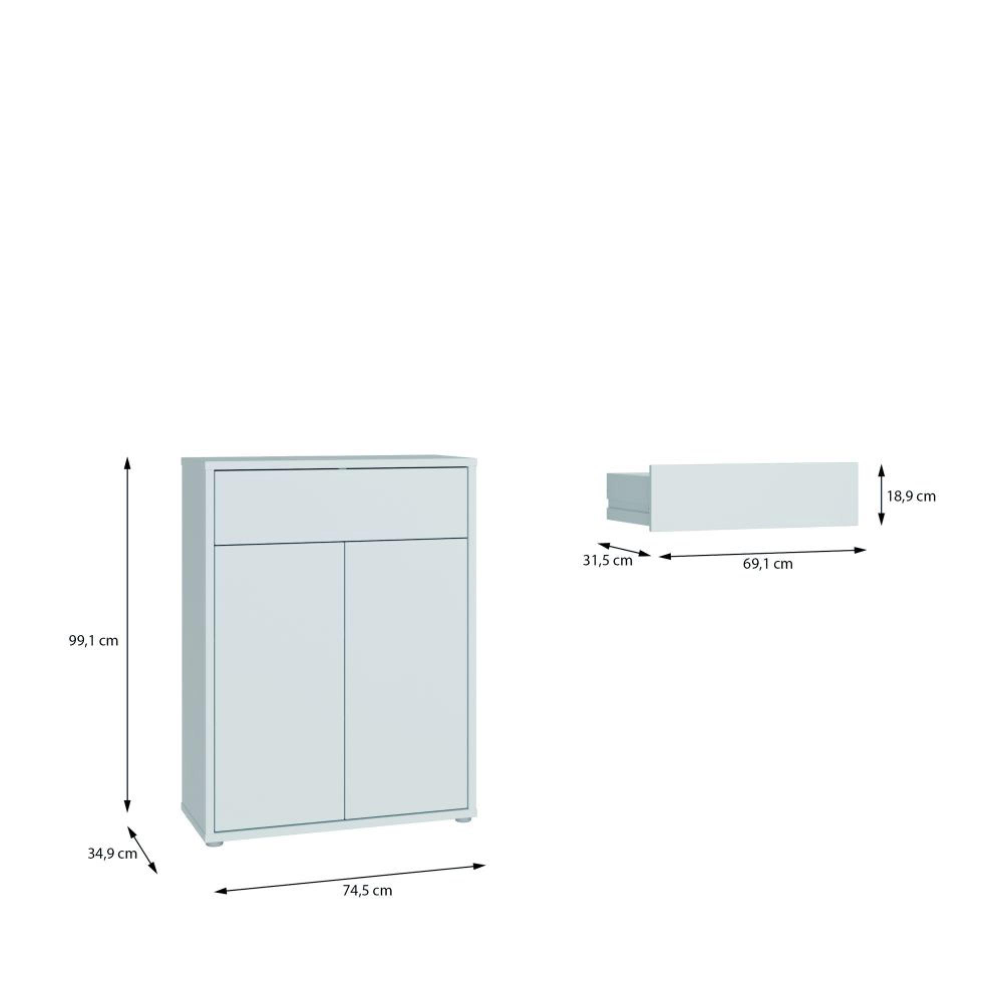 Alice Springs Shoe Cabinet - 2 Door - 1 Drawer - Compact - Light Grey