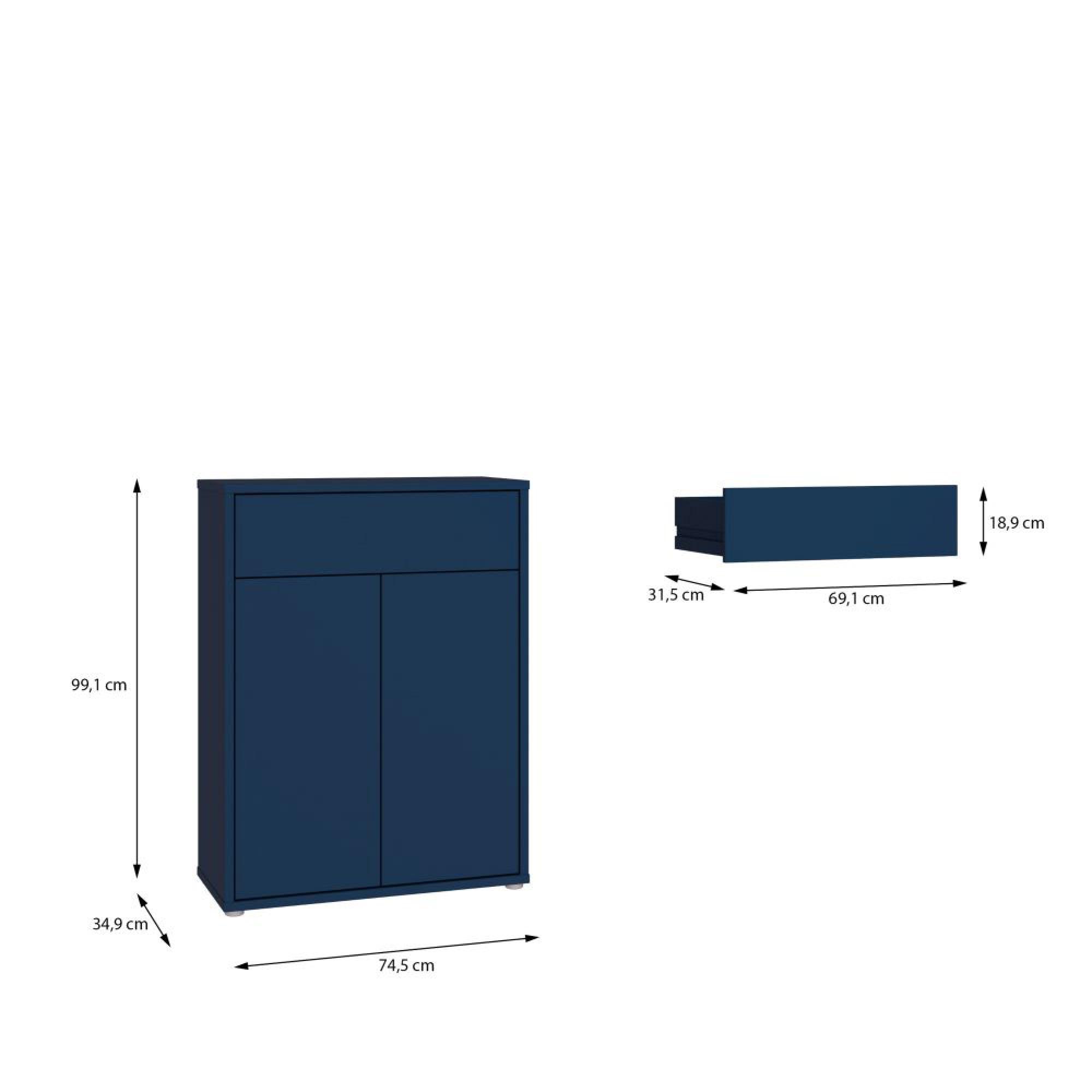 Alice Springs Shoe Cabinet - 2 Door - 1 Drawer - Compact - Night Blue