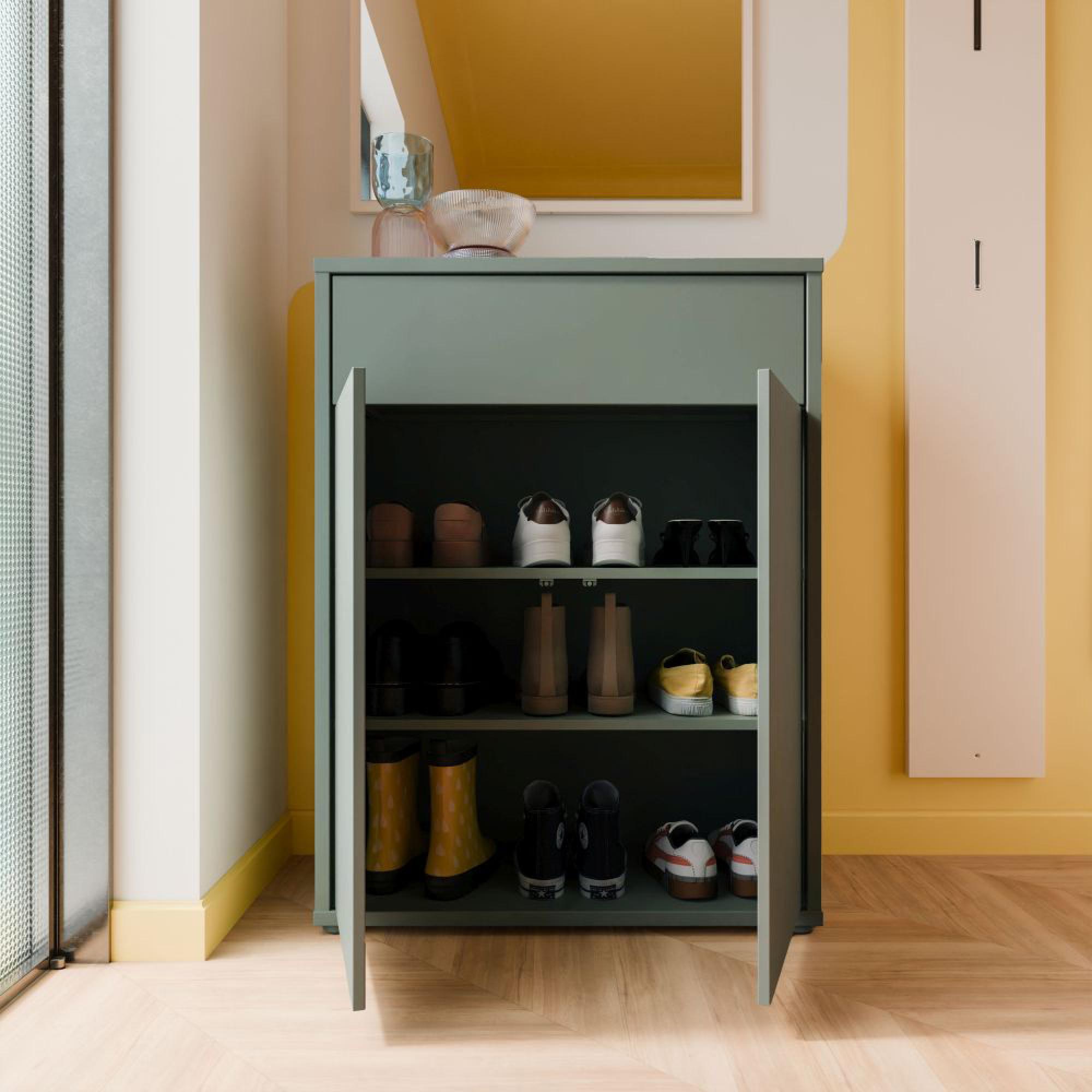 Alice Springs Shoe Cabinet - 2 Door - 1 Drawer - Compact - Sage Green