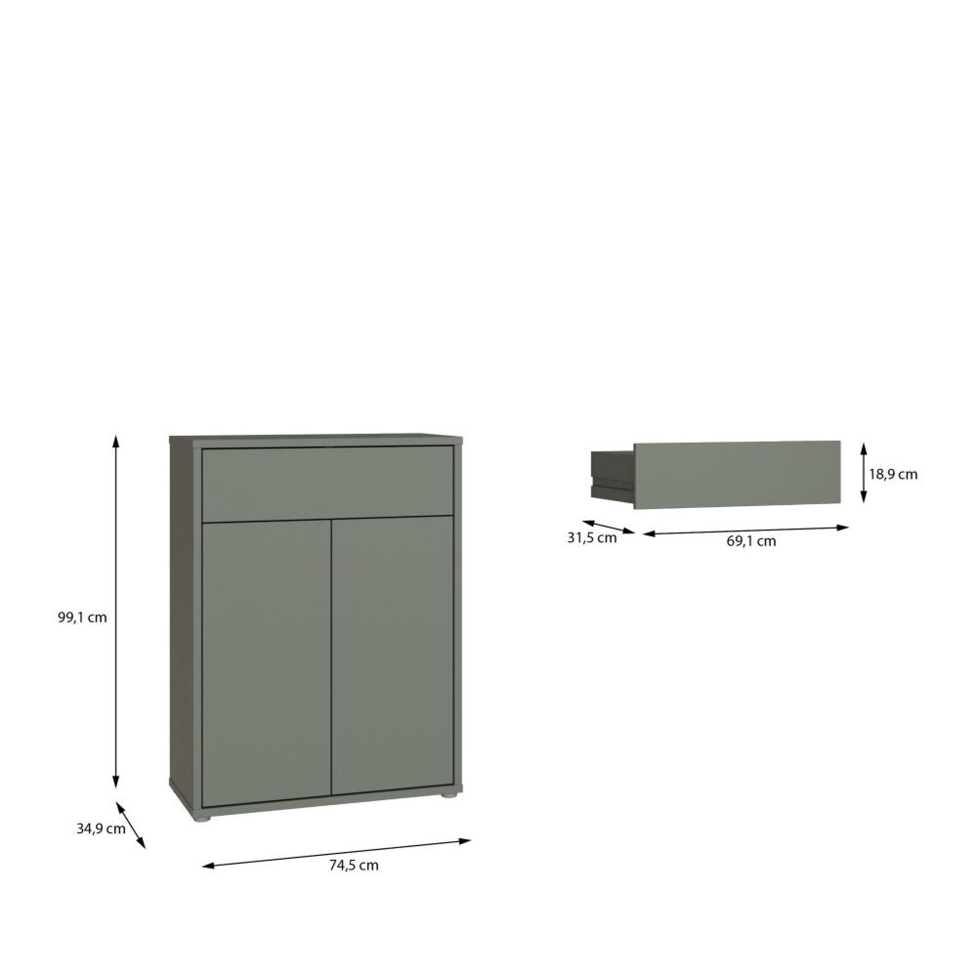 Alice Springs Shoe Cabinet - 2 Door - 1 Drawer - Compact - Sage Green