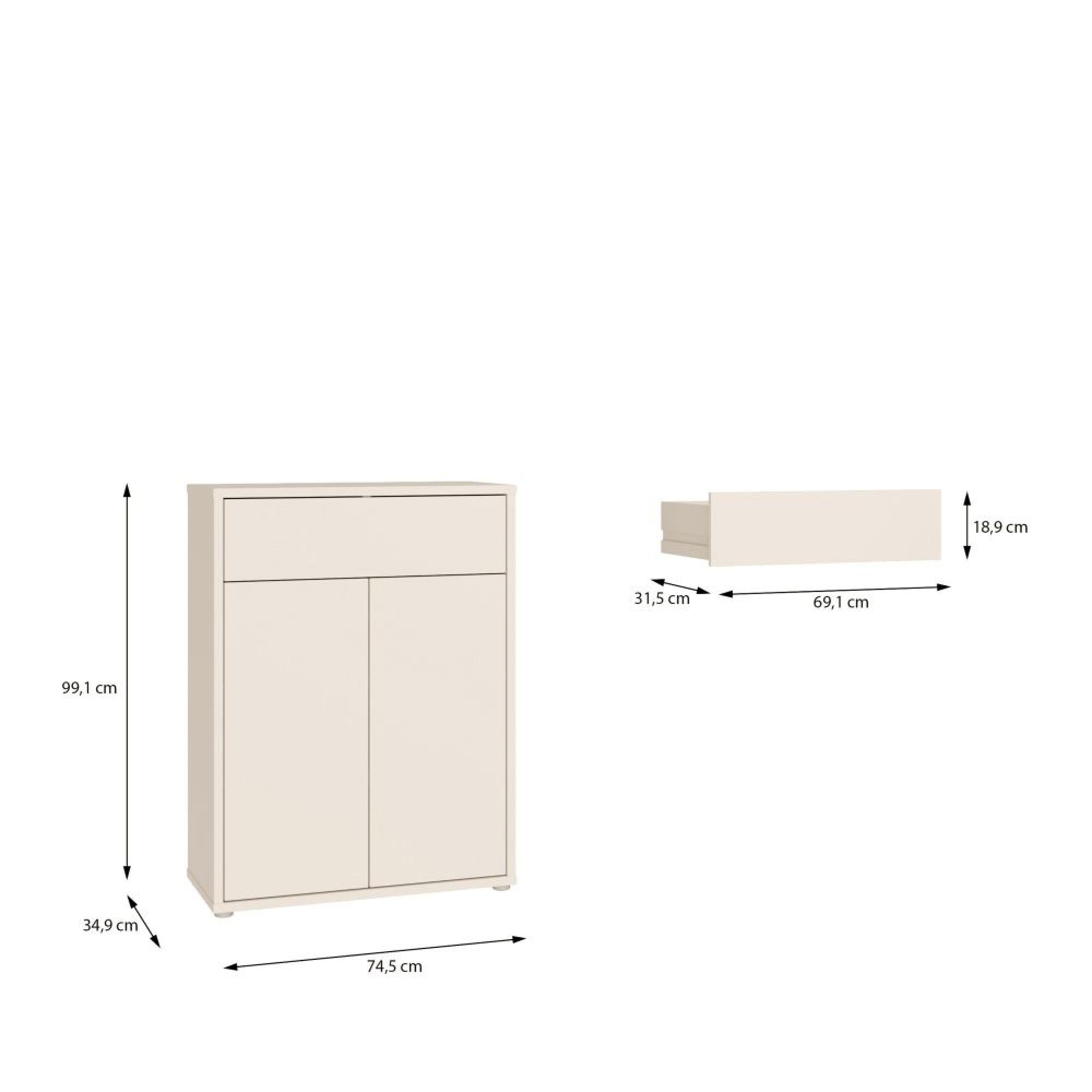 Alice Springs Shoe Cabinet - 2 Door - 1 Drawer - Compact - Sand
