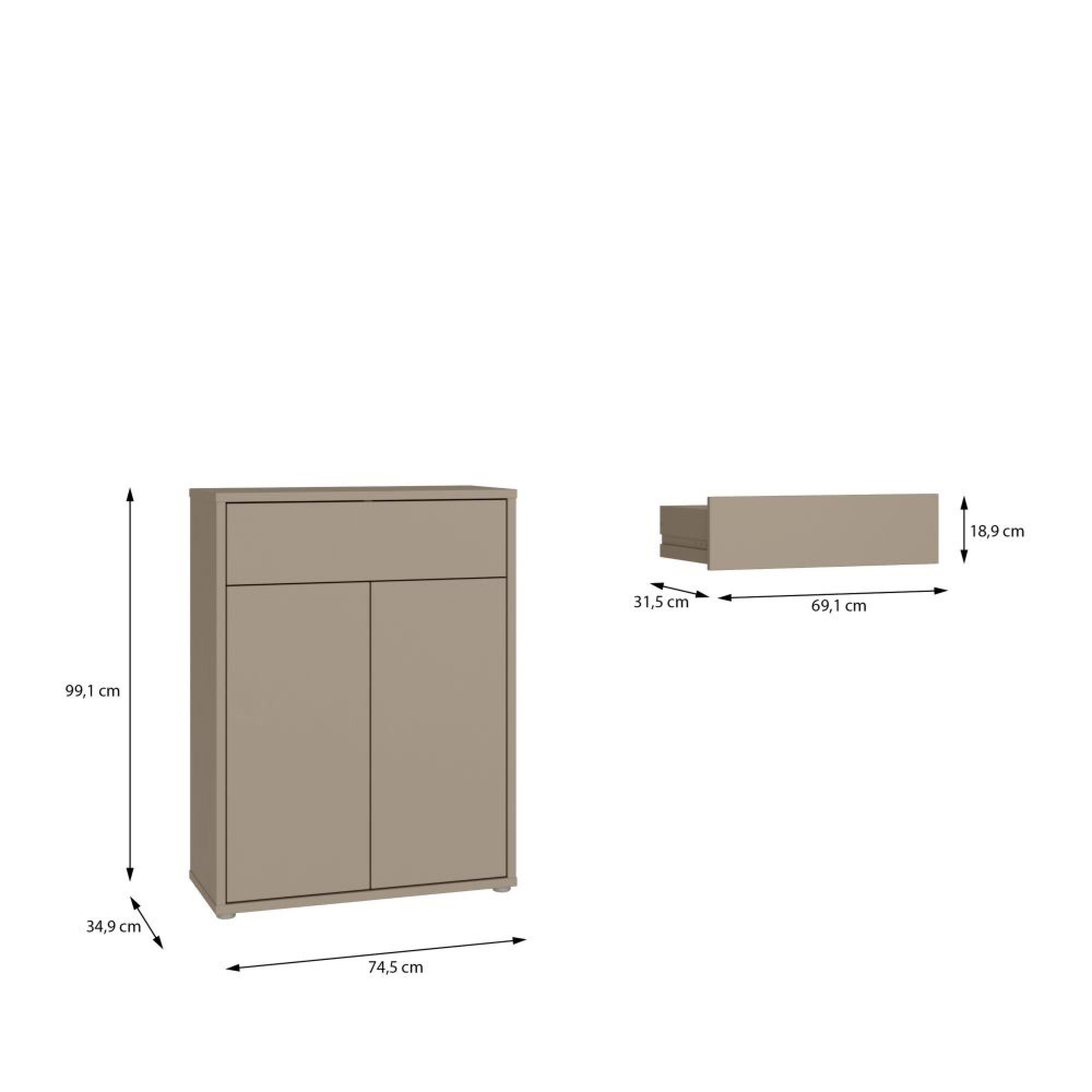 Alice Springs Shoe Cabinet - 2 Door - 1 Drawer - Compact - Taupe