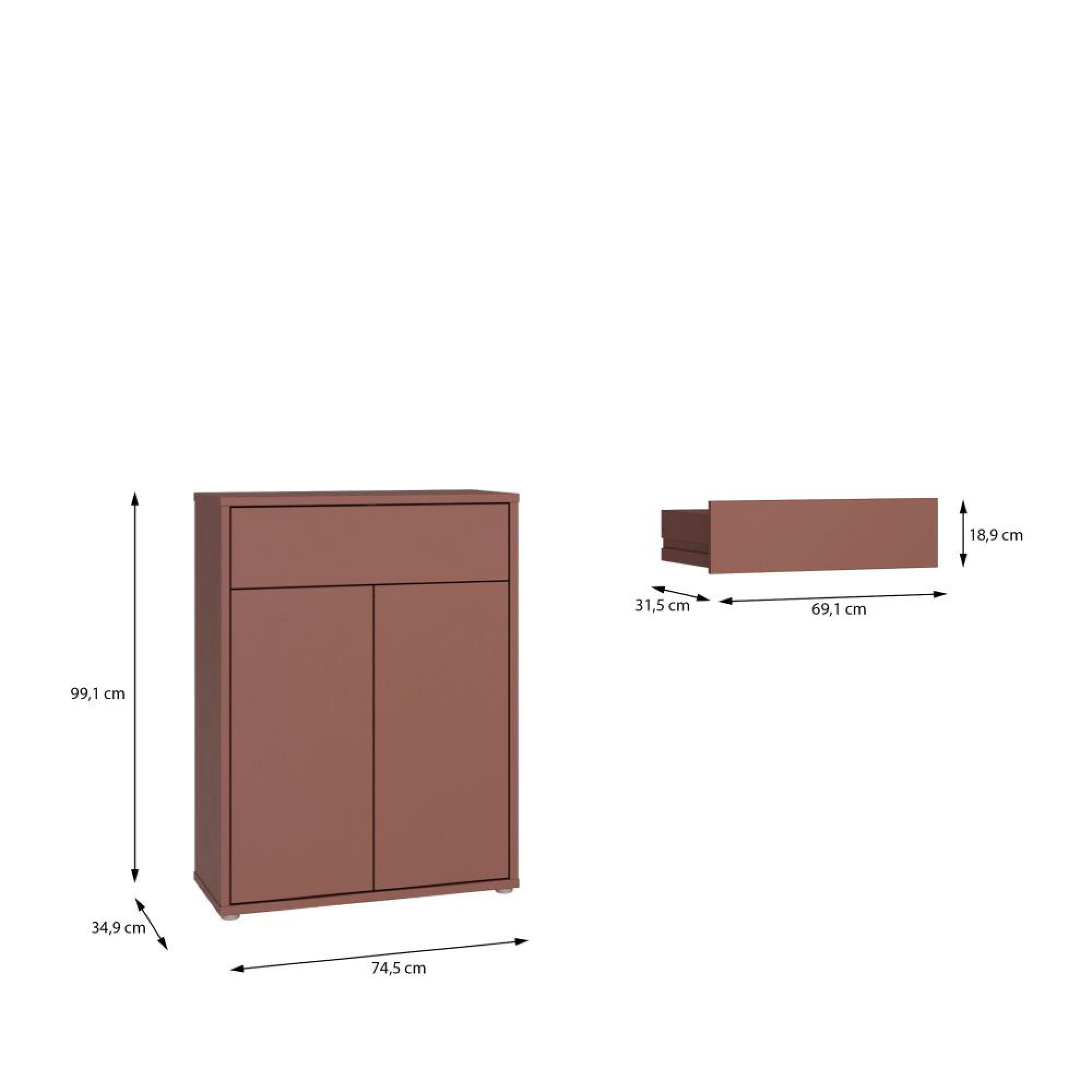 Alice Springs Shoe Cabinet - 2 Door - 1 Drawer - Compact - Terracotta