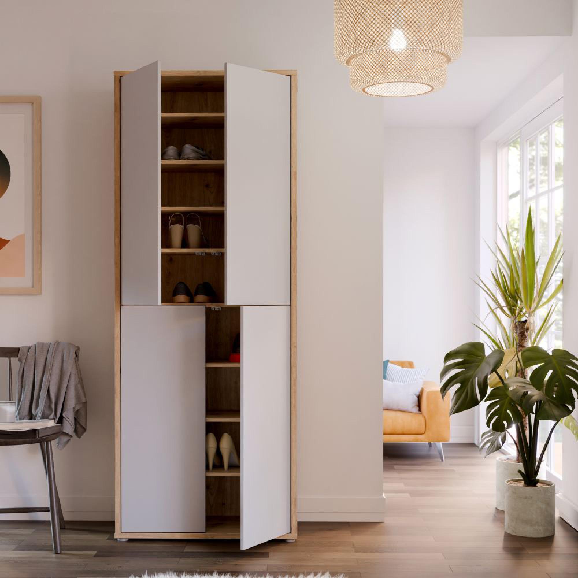 Alice Springs Shoe Cabinet - 4 Door - Artisan Oak and Light Grey