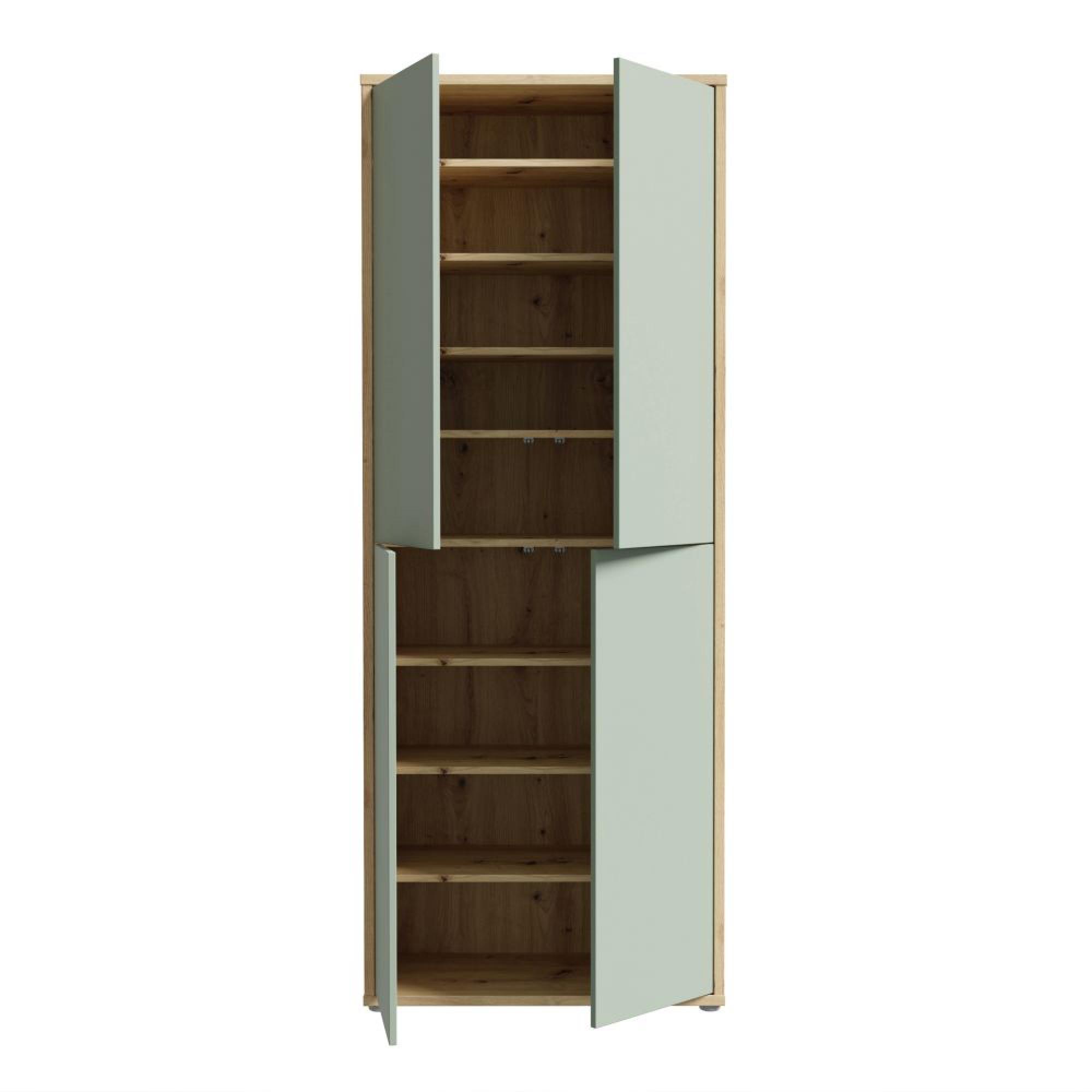 Alice Springs Shoe Cabinet - 4 Door - Artisan Oak and Sage Green