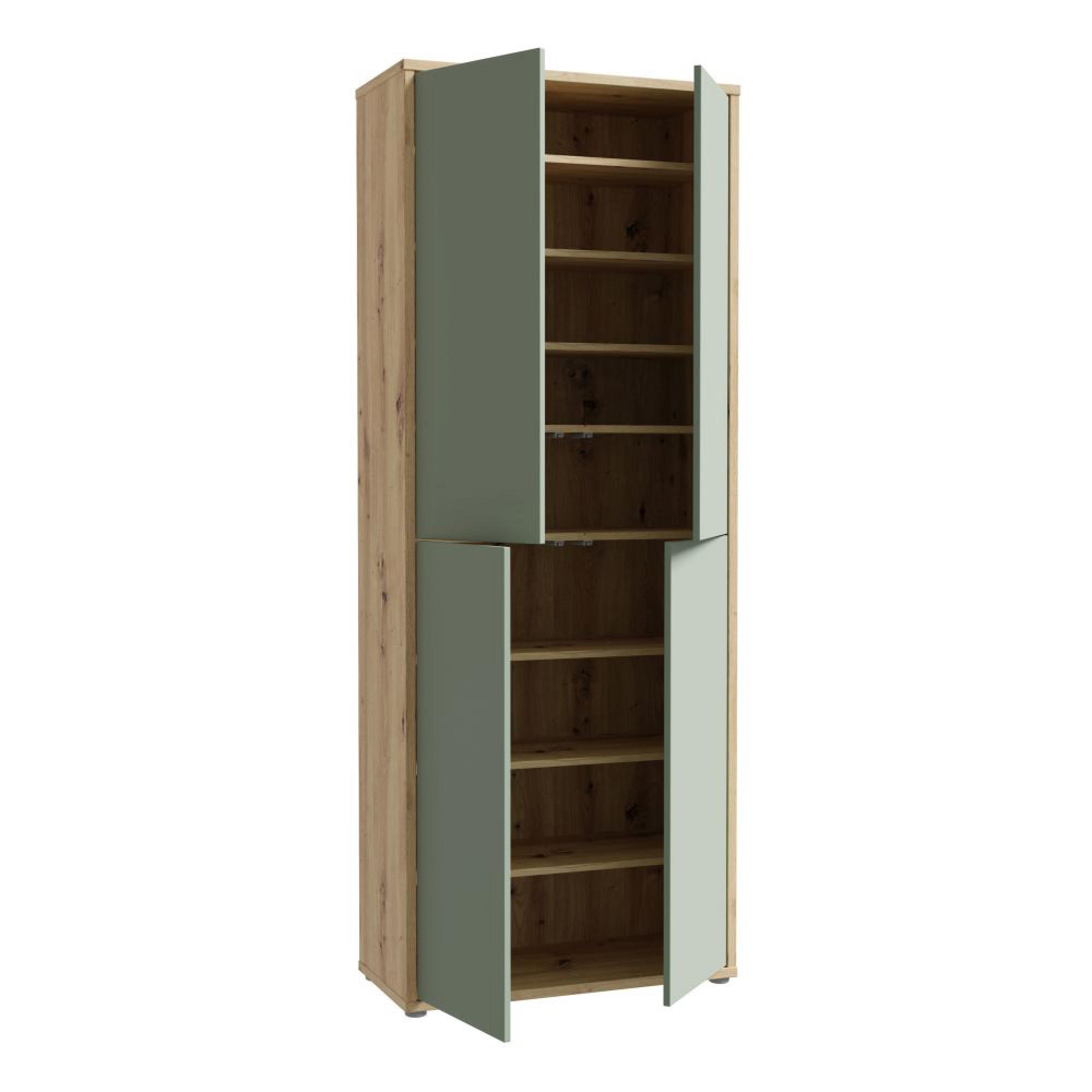 Alice Springs Shoe Cabinet - 4 Door - Artisan Oak and Sage Green