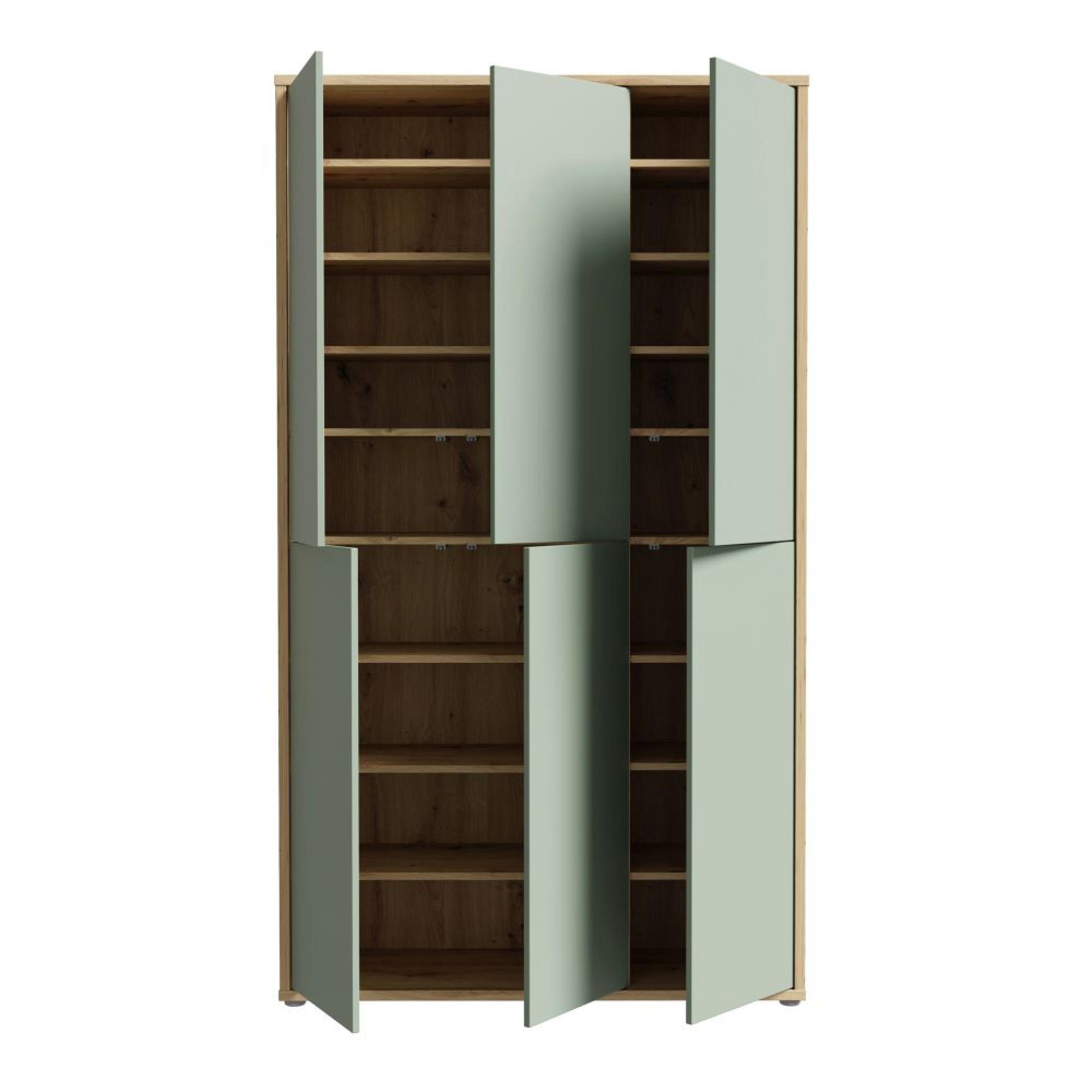 Alice Springs Shoe Cabinet - 6 Door - Artisan Oak and Sage Green