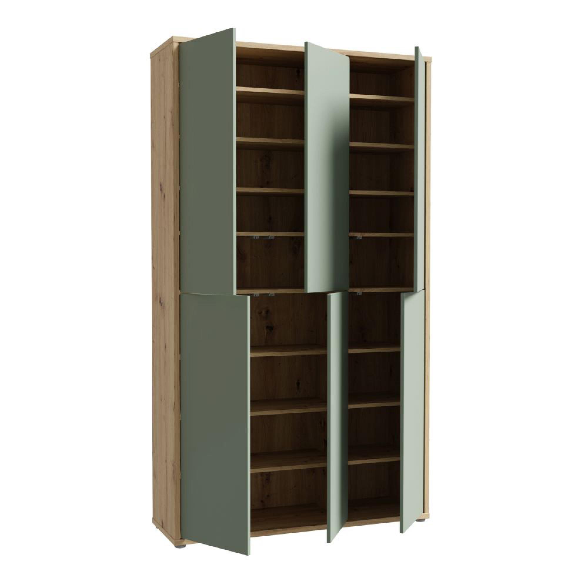 Alice Springs Shoe Cabinet - 6 Door - Artisan Oak and Sage Green