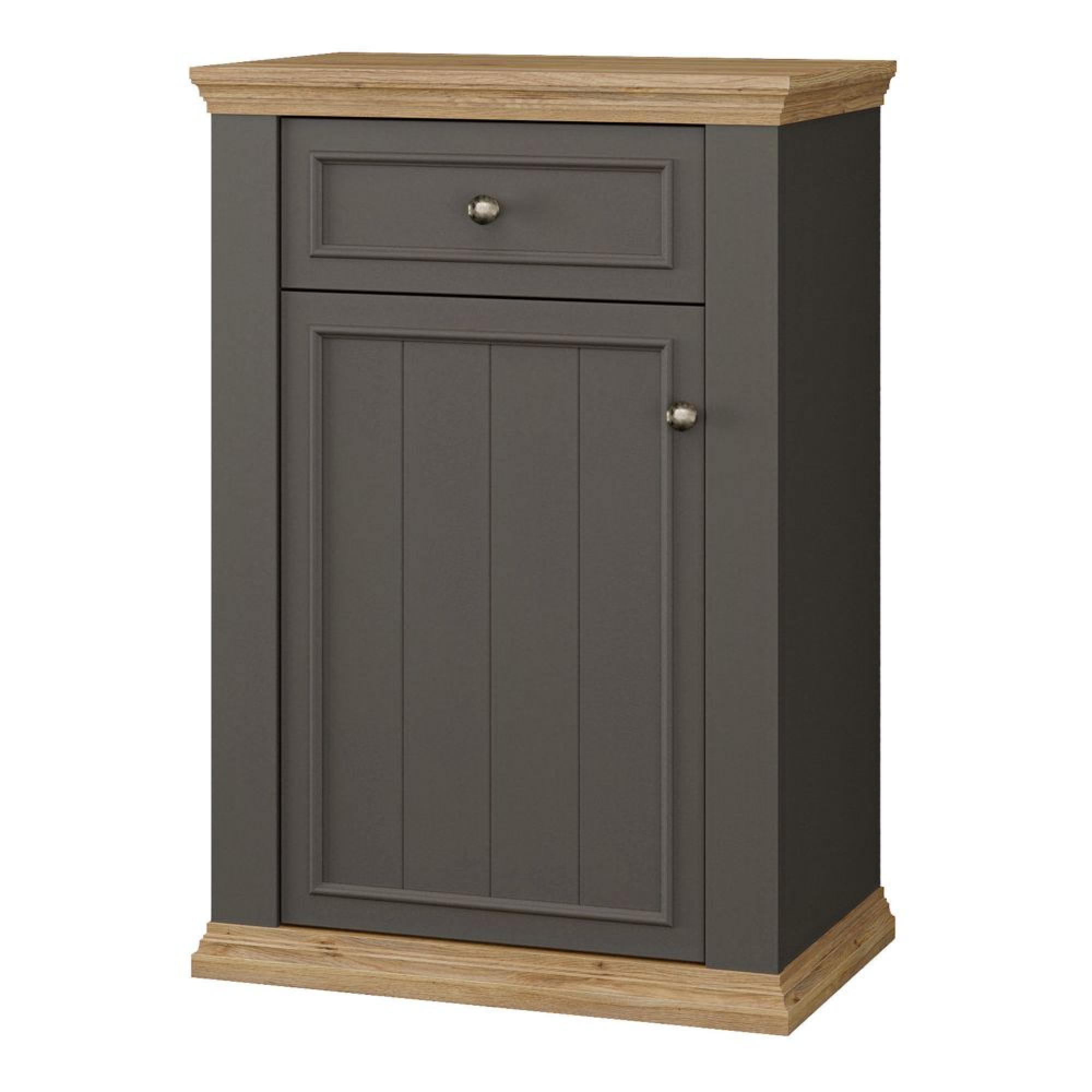 Pontypool Shoe Cabinet - 1 Door - 1 Drawer - Dark Grey and Light Oak