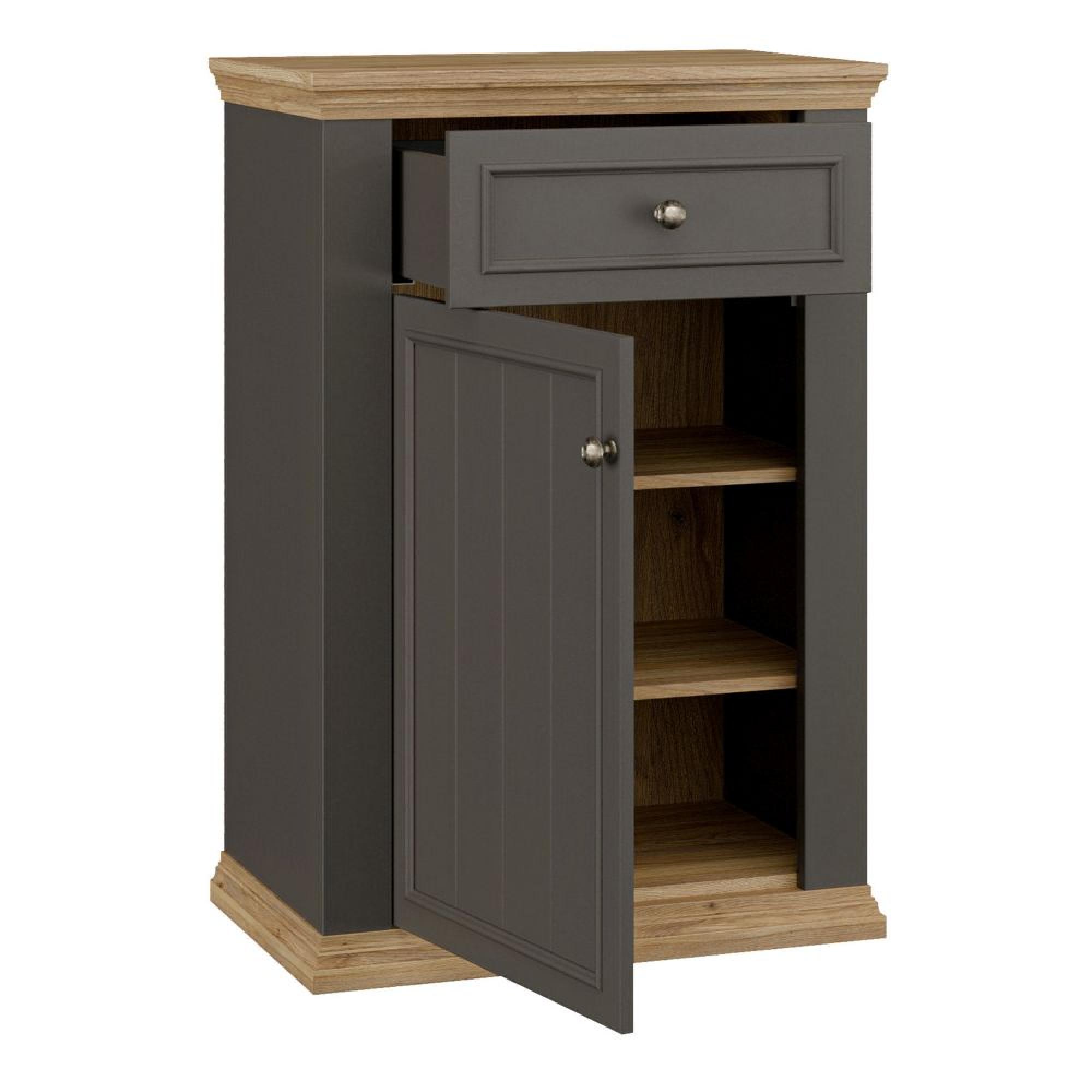 Pontypool Shoe Cabinet - 1 Door - 1 Drawer - Dark Grey and Light Oak