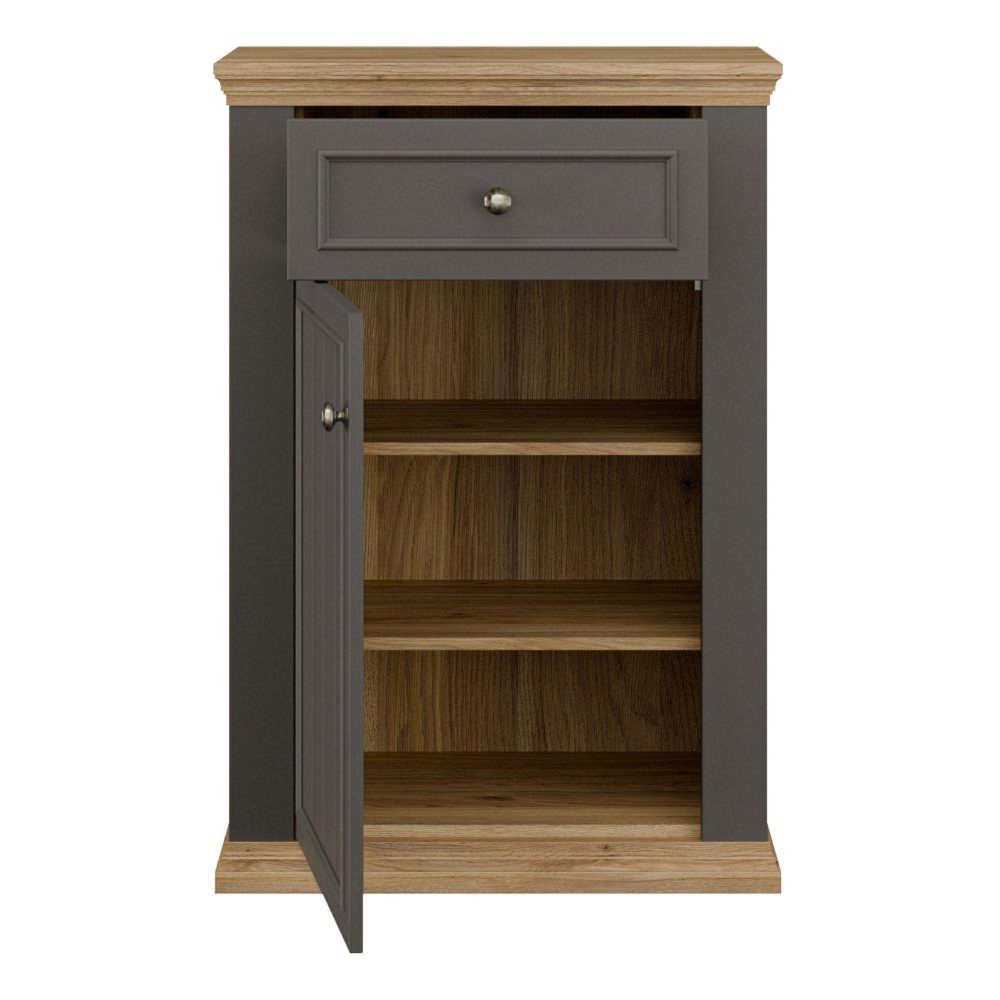Pontypool Shoe Cabinet - 1 Door - 1 Drawer - Dark Grey and Light Oak